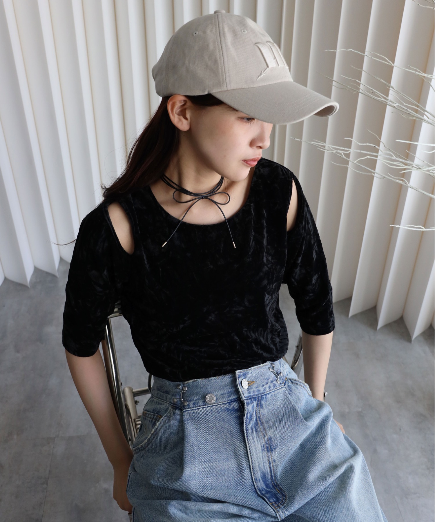 model：164cm. 着用サイズ：FREE. 袖丈：五分袖