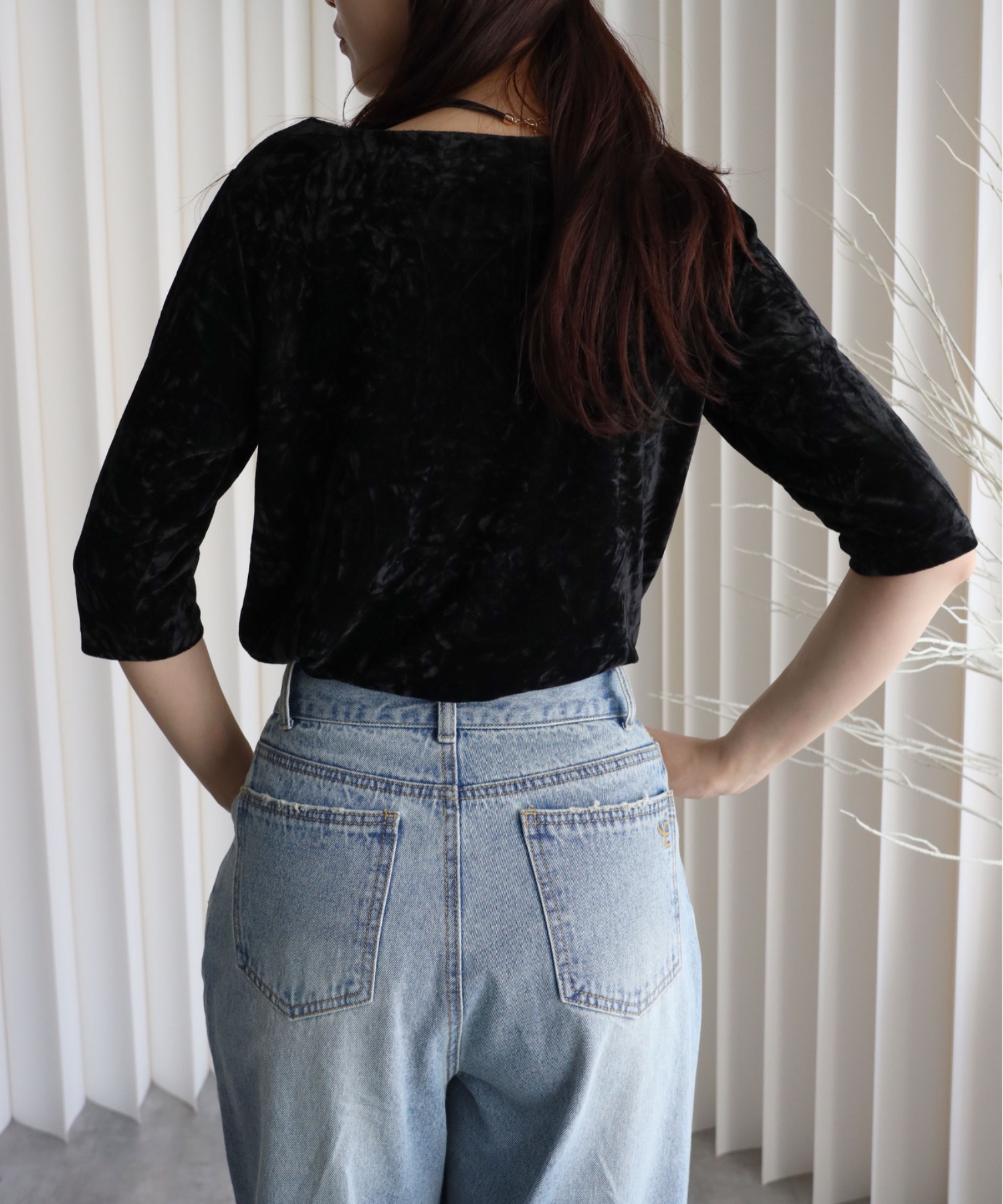 model：164cm. 着用サイズ：FREE. 袖丈：五分袖