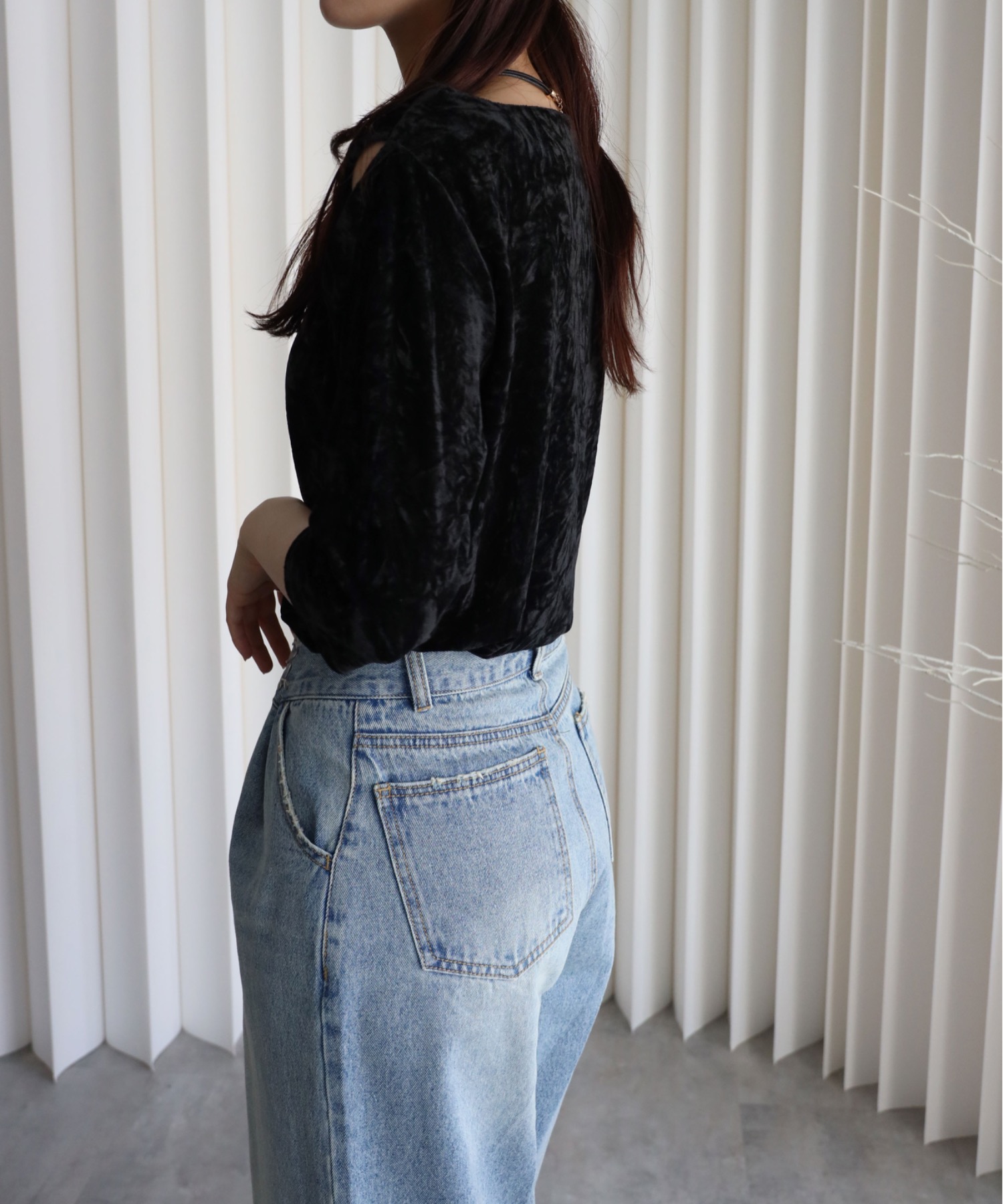 model：164cm. 着用サイズ：FREE. 袖丈：五分袖