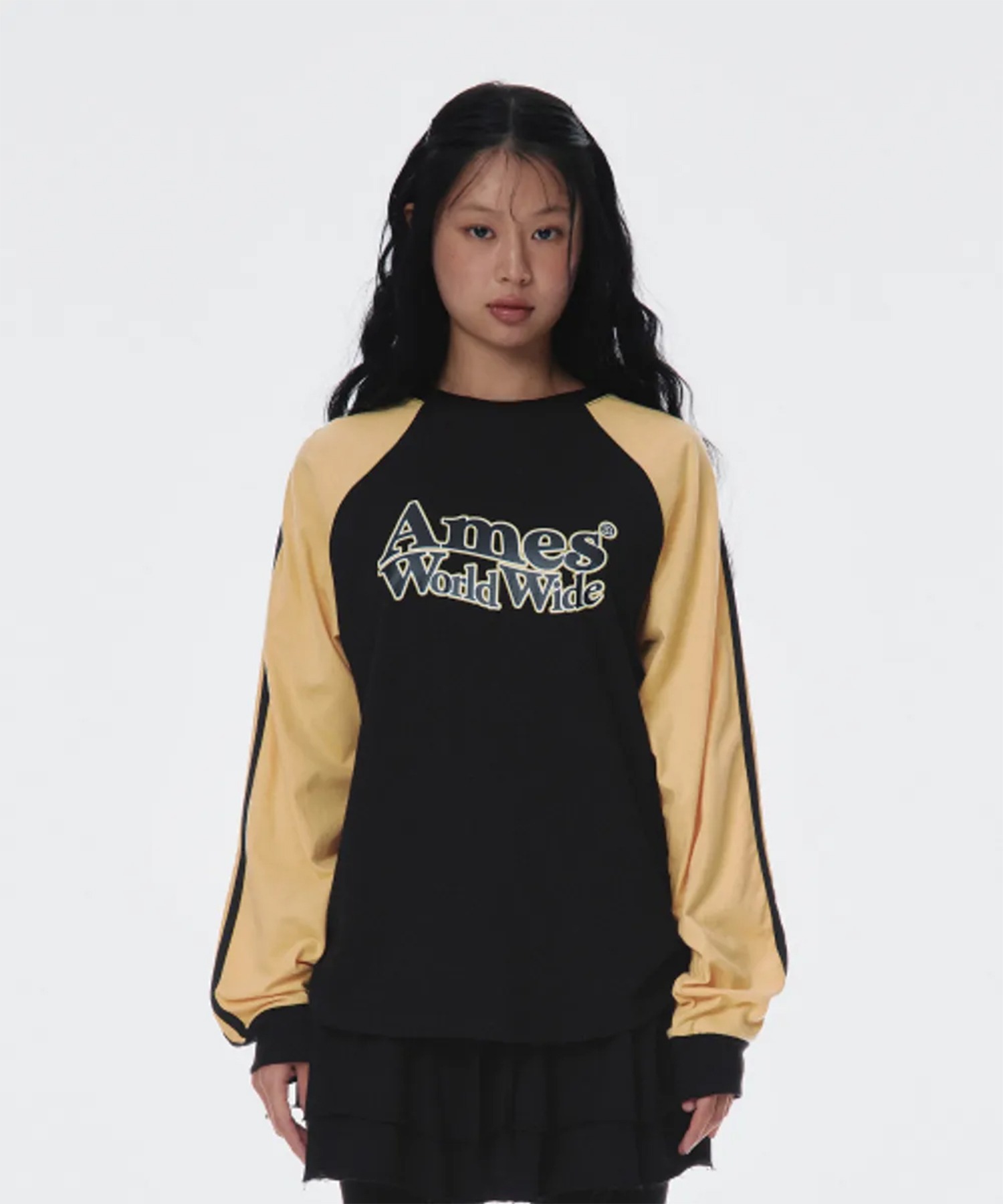 ★AMES-WORLDWIDE★LINETAPE RAGLAN LONGSLEEVE TEE BLUE★人気 A'GEM/9 × .kom 『AMESWORLDWIDE/アメスワールドワイド