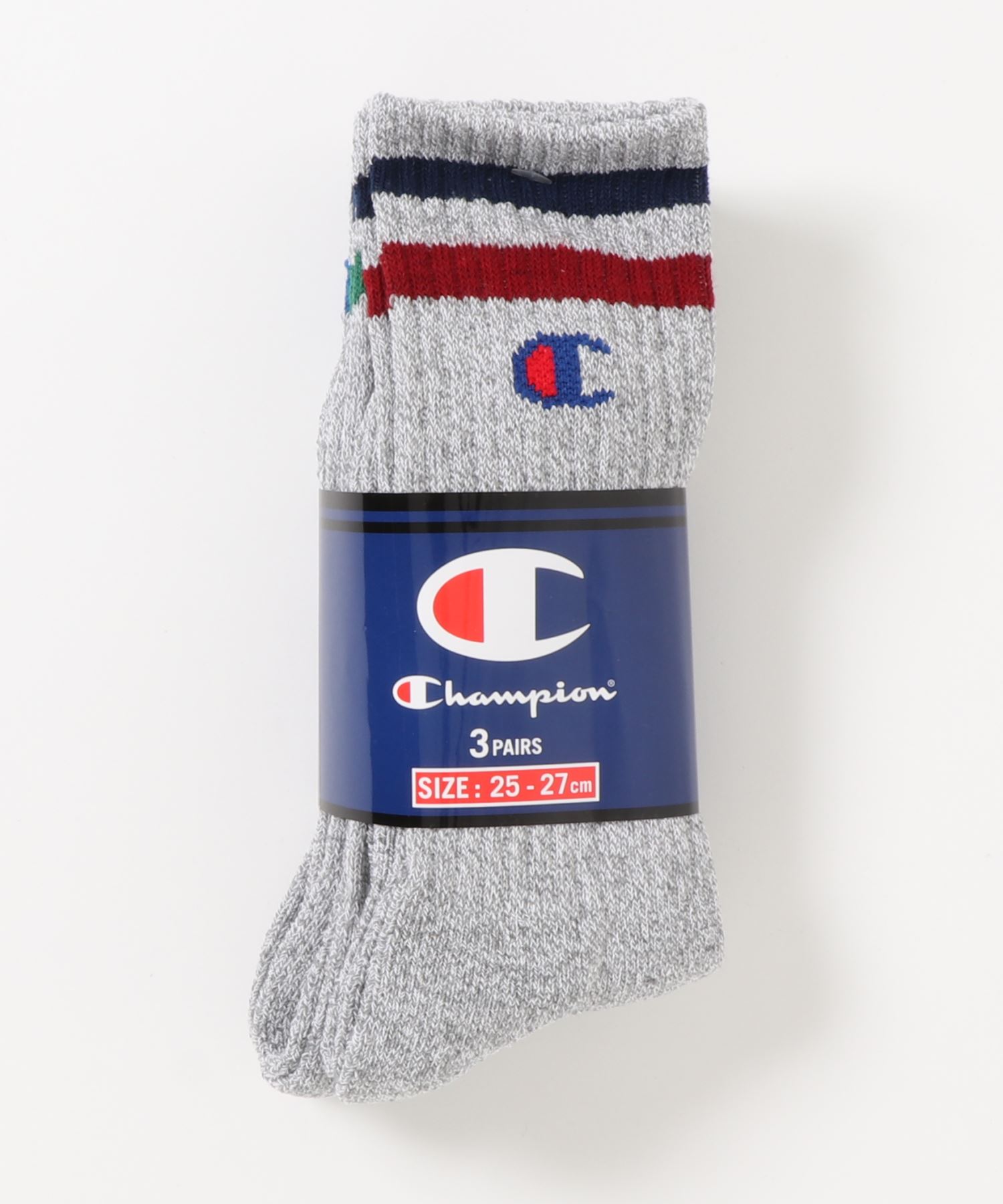 Champion チャンピオン ライン入りハーフパイルクルー丈靴下 ソックス 3足組 Cmscq001 ブランドロゴ