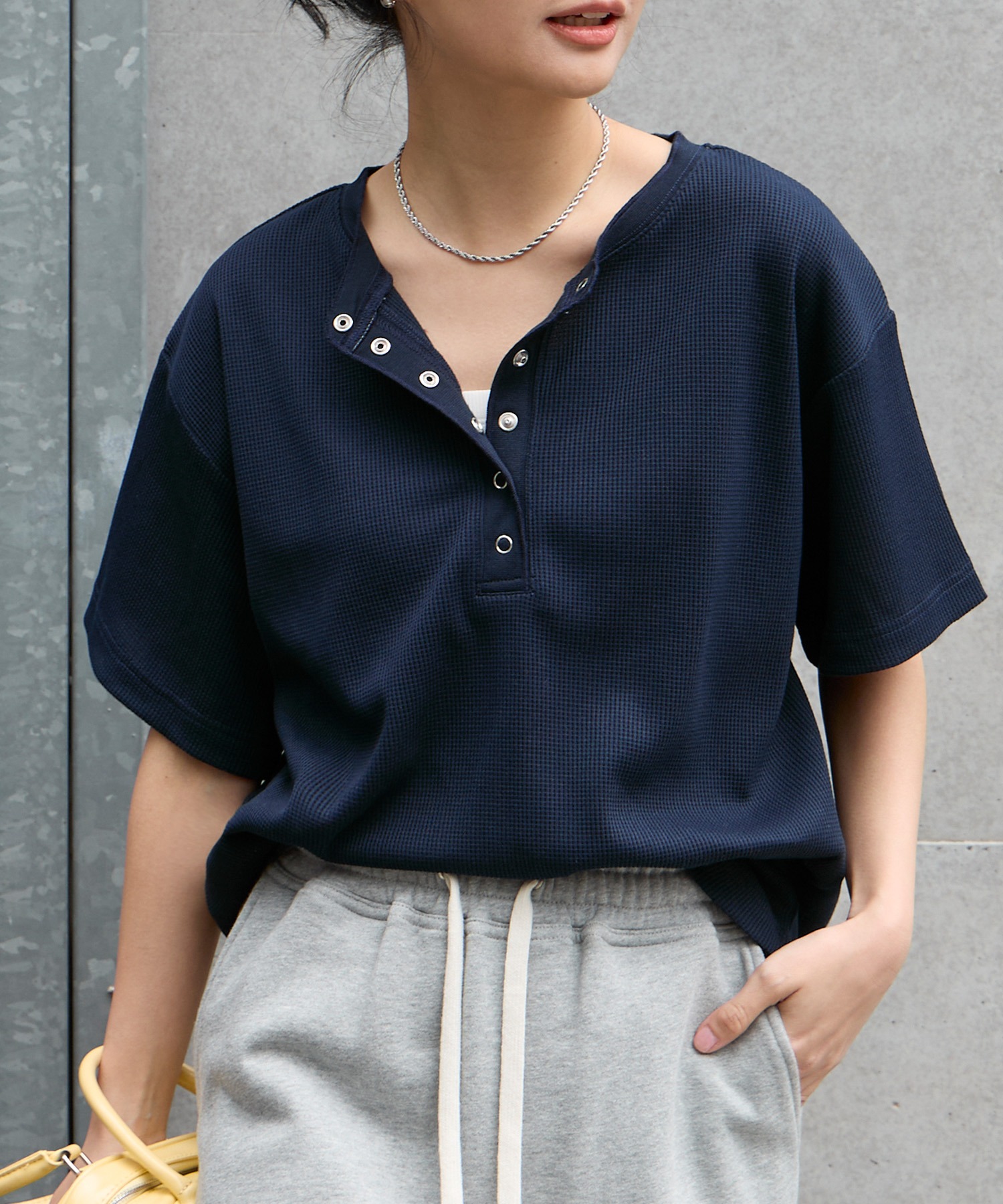 anyway.シリーズ】ワッフル ヘンリーネック 優秀Tシャツ (吸水速乾・毛