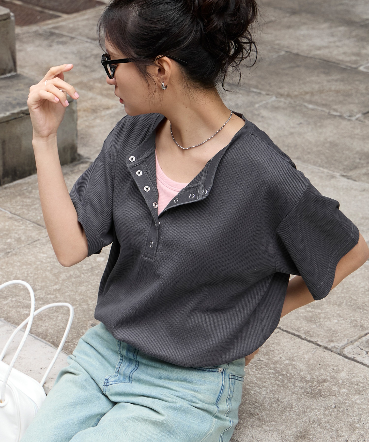 anyway.シリーズ】ワッフル ヘンリーネック 優秀Tシャツ (吸水速乾・毛