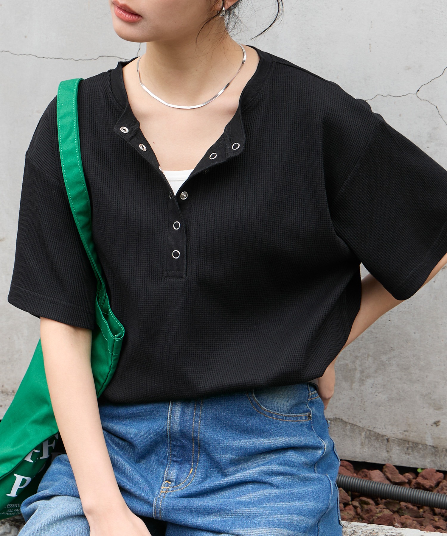 anyway.シリーズ】ワッフル ヘンリーネック 優秀Tシャツ (吸水速乾・毛
