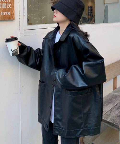 極美品✨大きいサイズ E-clat サイズ42 異素材切替シャツジャケット 黒 ジェントルキープ スリムフィット セットアップジャケット 無地