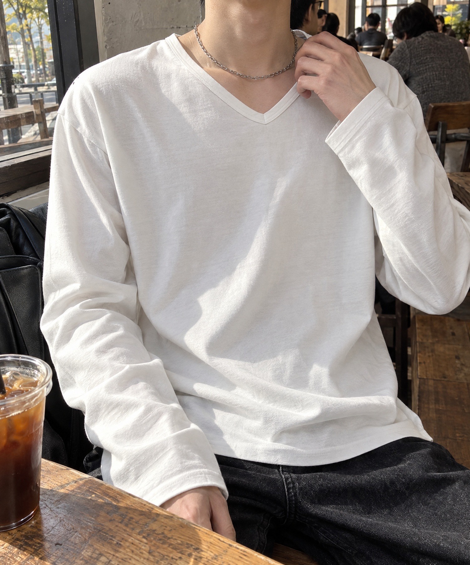CIYOT】レギュラーフィット ベーシック Vネック 長袖Tシャツ＜UVカット