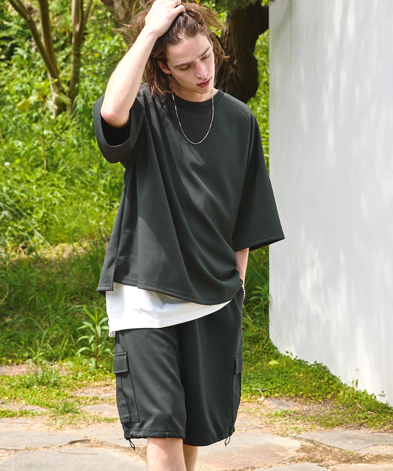 【セットアップ】カノコダブルフェイスクルーTシャツ＆ワイドカーゴショートパンツ EMMA CLOTHES
