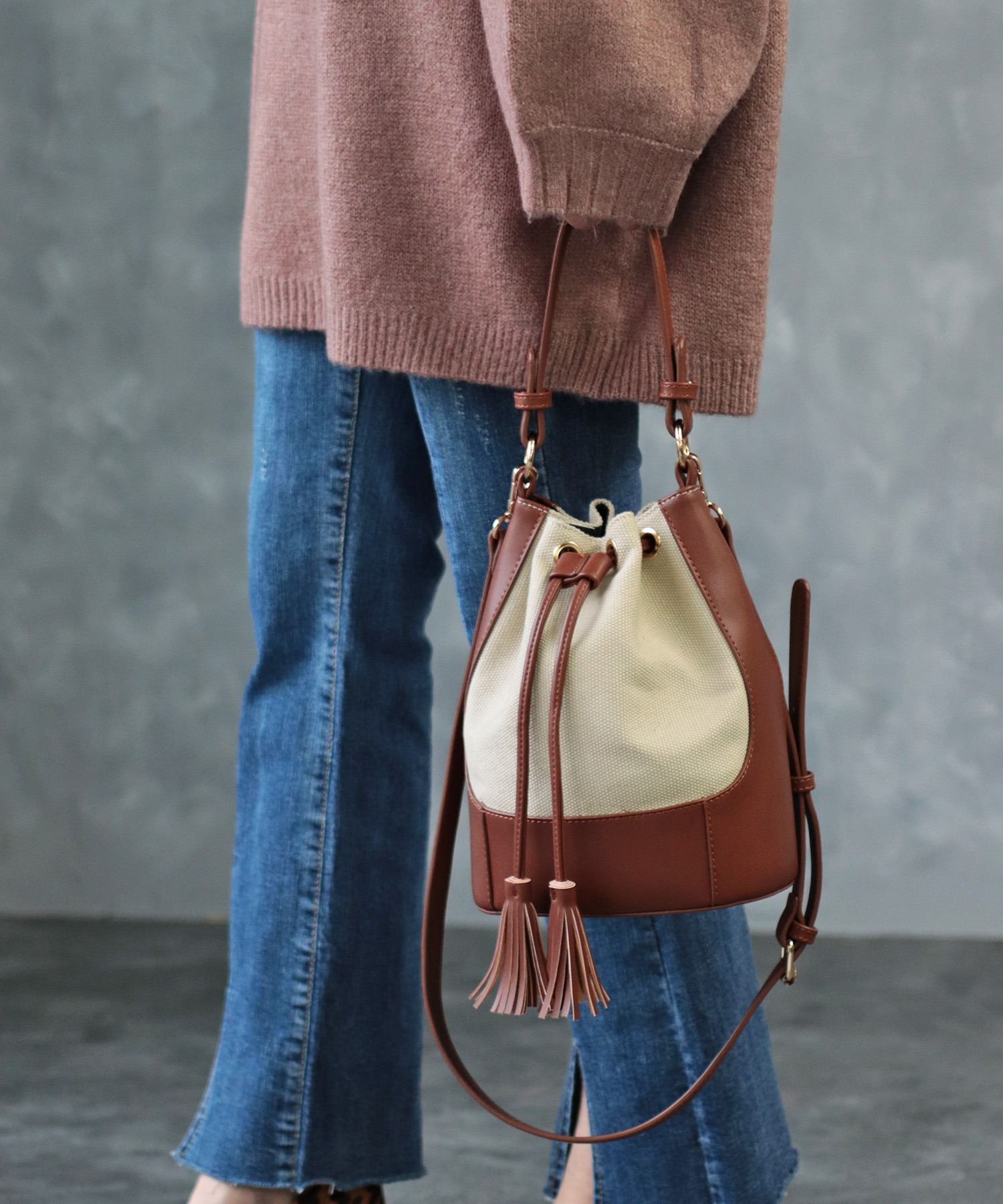 ファッションインフルエンサー Yoko さんコラボモデル ２way巾着バッグ エコレザー キャンバス Dinaspmptsp Pemalangkab Go
