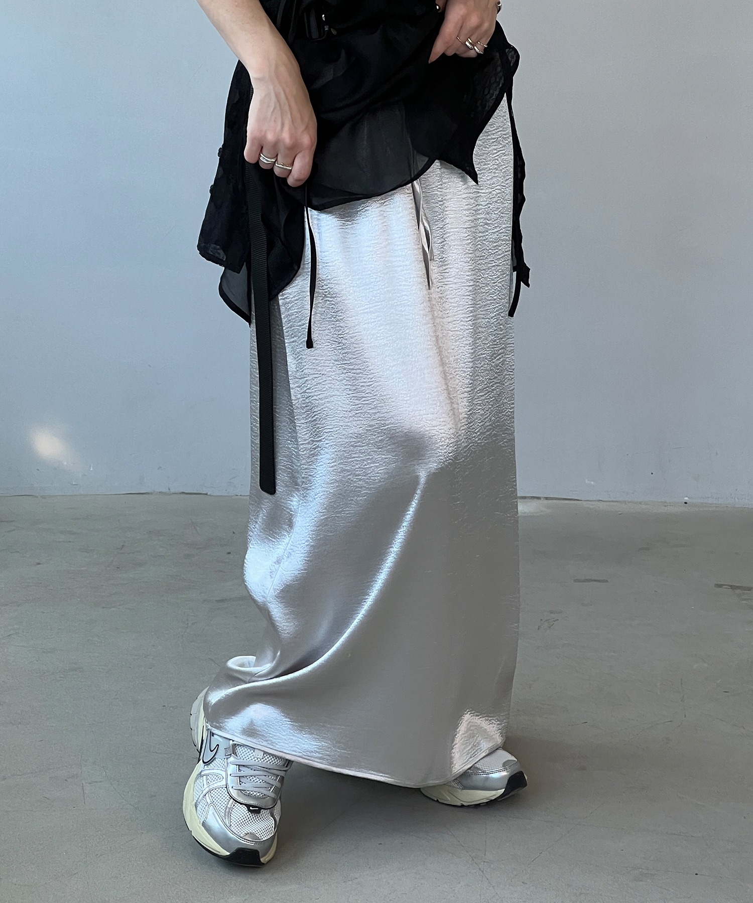 サテン シャイニーフレア マキシスカート chw23a064-ファッション通販
