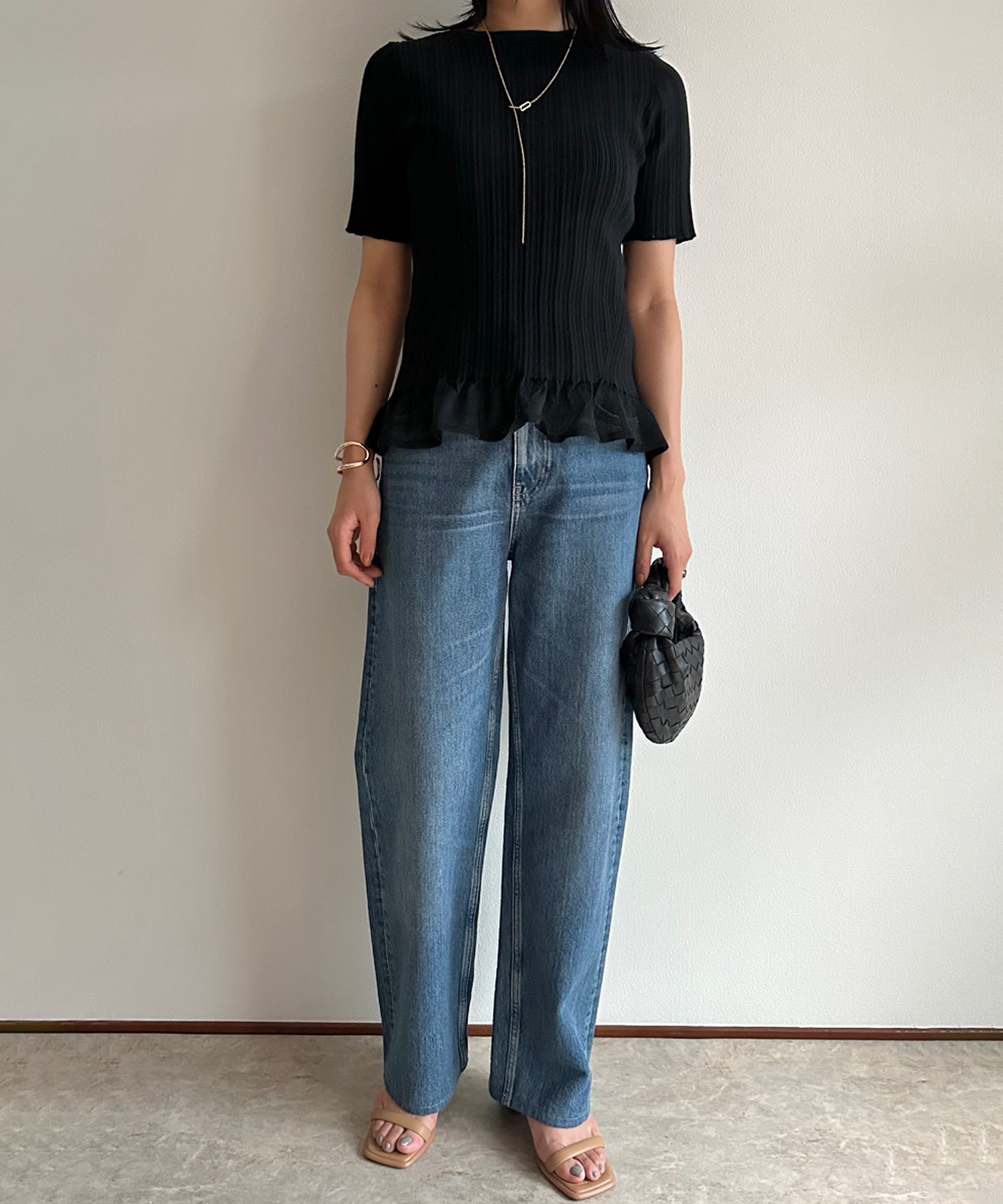 ラメシアーフリルハーフスリーブニットプルオーバー Emma Taylor