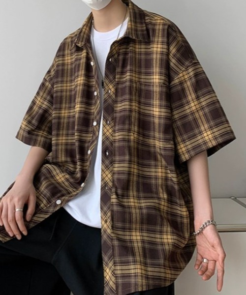 AMERI◆半袖シャツ/--/ポリエステル/KHK/総柄/01110431410 AMERI(アメリヴィンテージ) / 半袖シャツ/--/ポリエステル/KHK