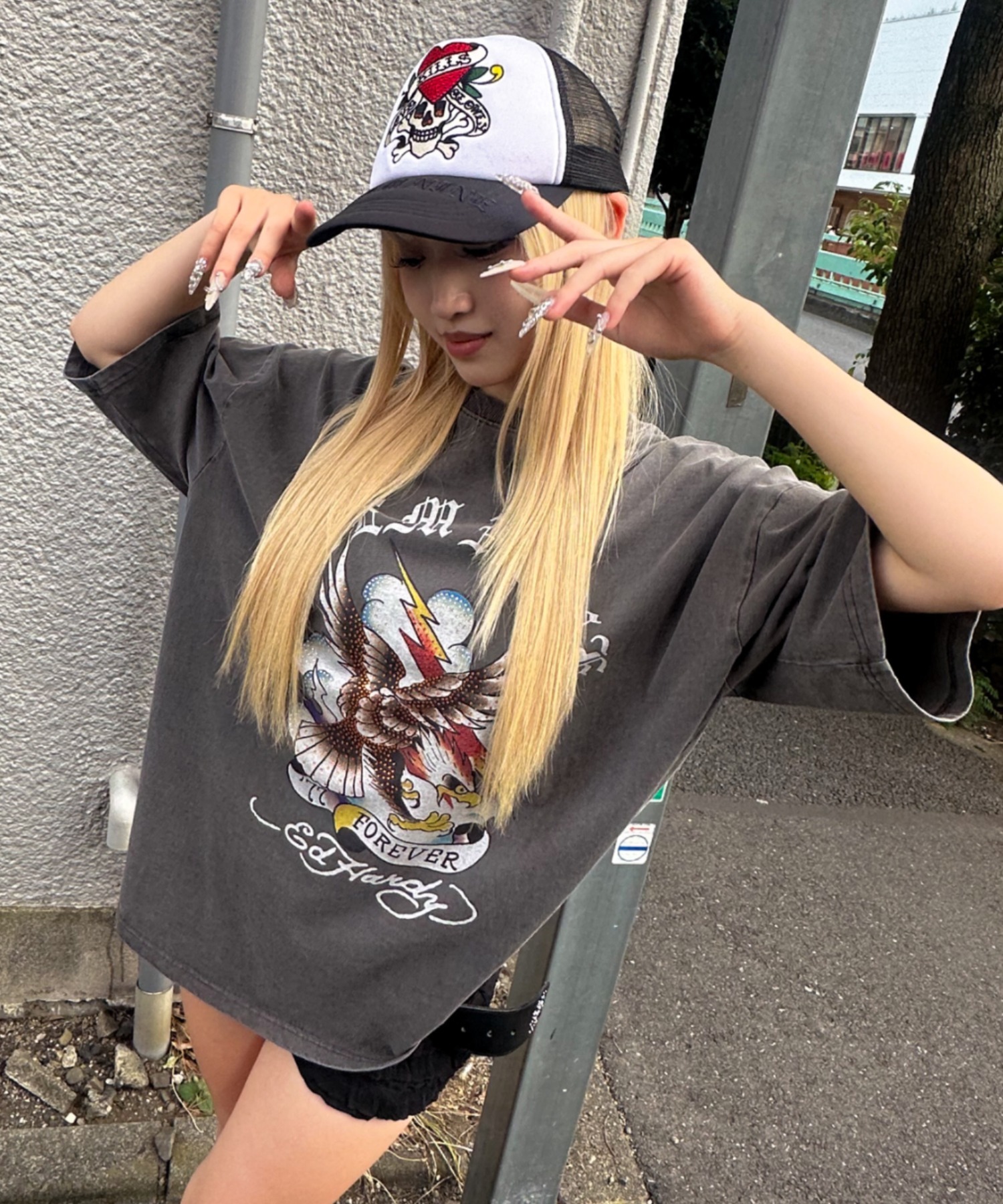 A'GEM/9 × .kom 『A'GEM/9/エージェムナイン』 Ed Hardy半袖Tシャツ A