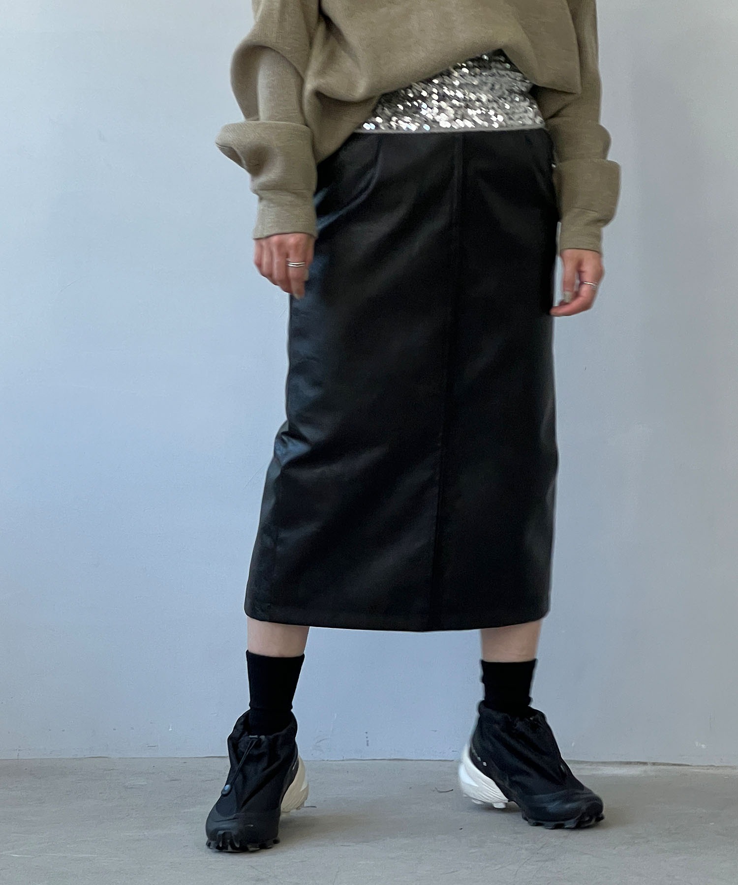 レザーライク ロングタイトスカート chw23a067-ファッション通販サイト 