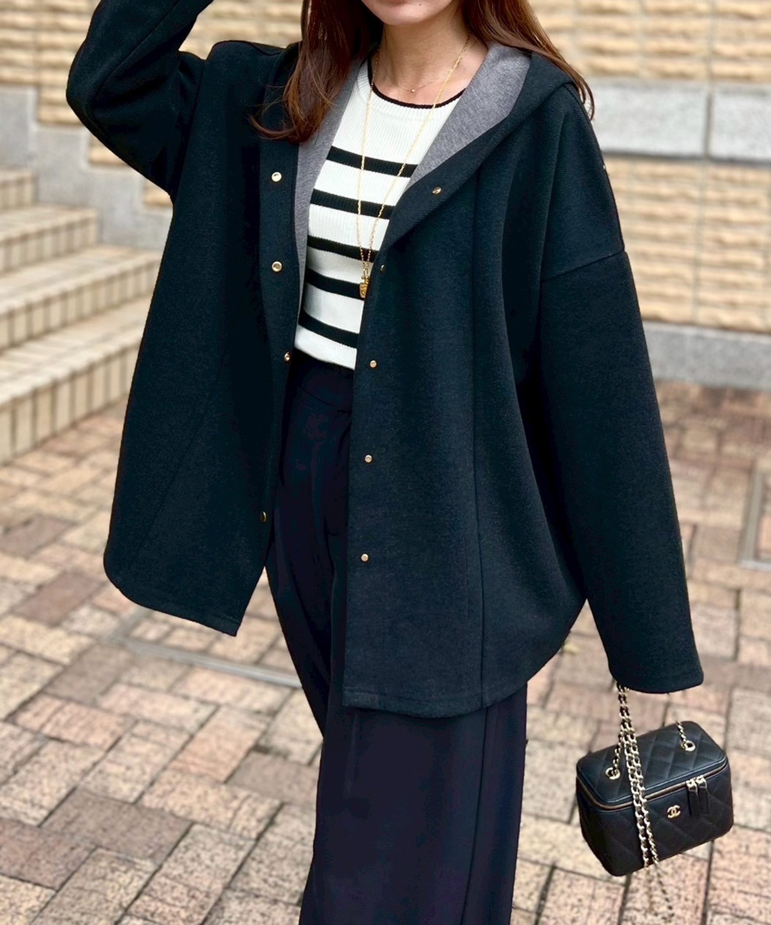 希少デザイン　ディオール　ジャケットコート ミドル丈　ヘリンボーン　襟　切り替え ヘリンボーンフーディ―コート Emma Taylor│STYLEDOOR スタイルドア