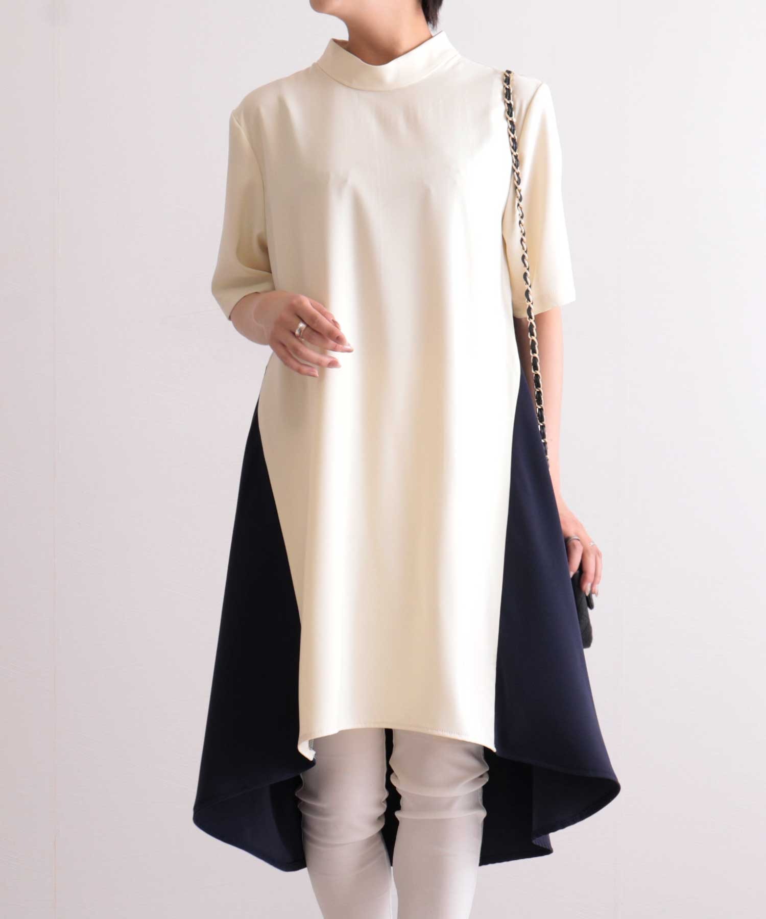 大人エレガントなバイカラーチュニックワンピース Freshbaazaar Com