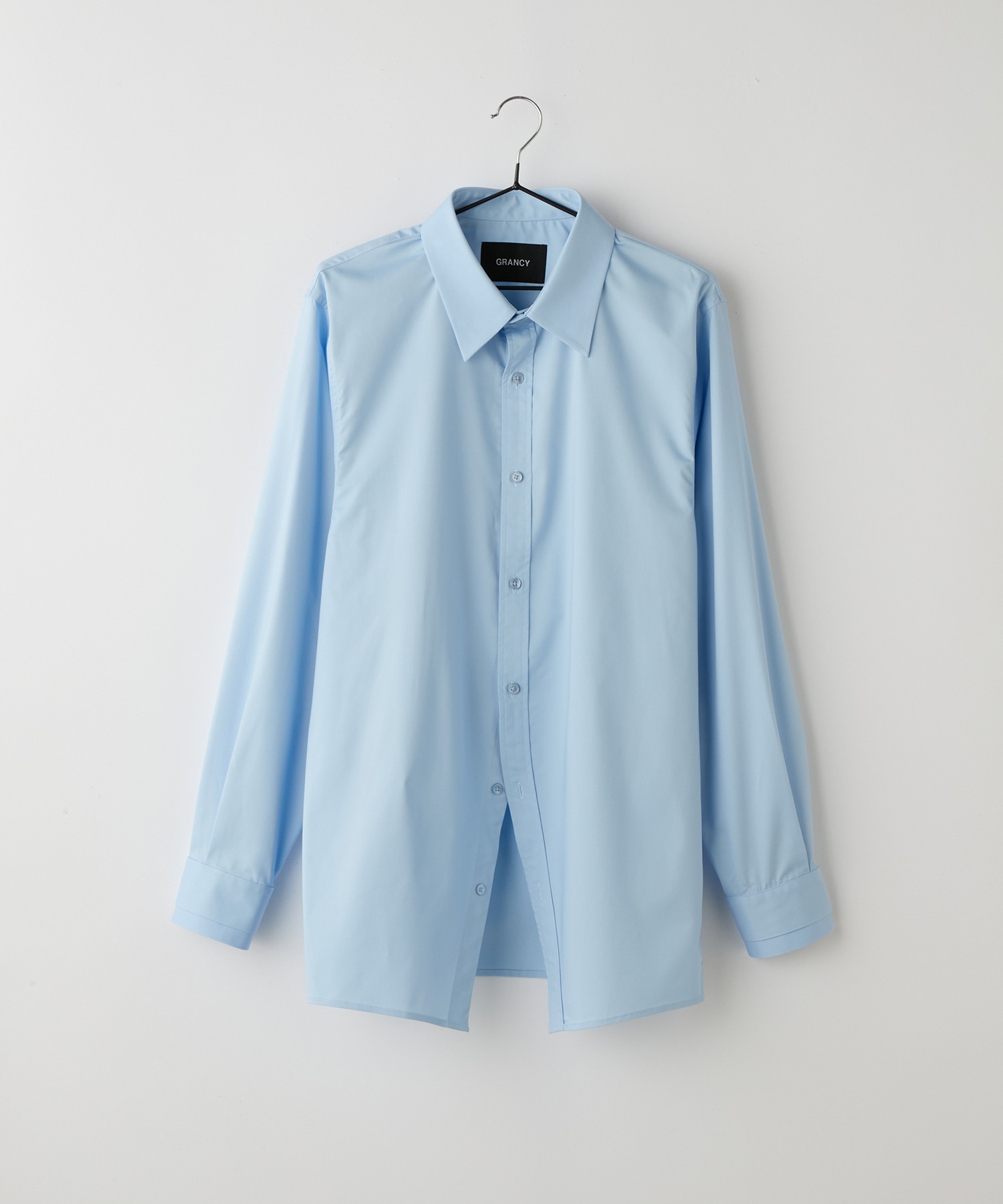 GRANCY ダブルカフスデザイン カーブライン シャツ　ライトブルー　Ｌサイズ GRANCY】ダブルカフスデザイン カーブライン シャツ Lサイズ ダブル
