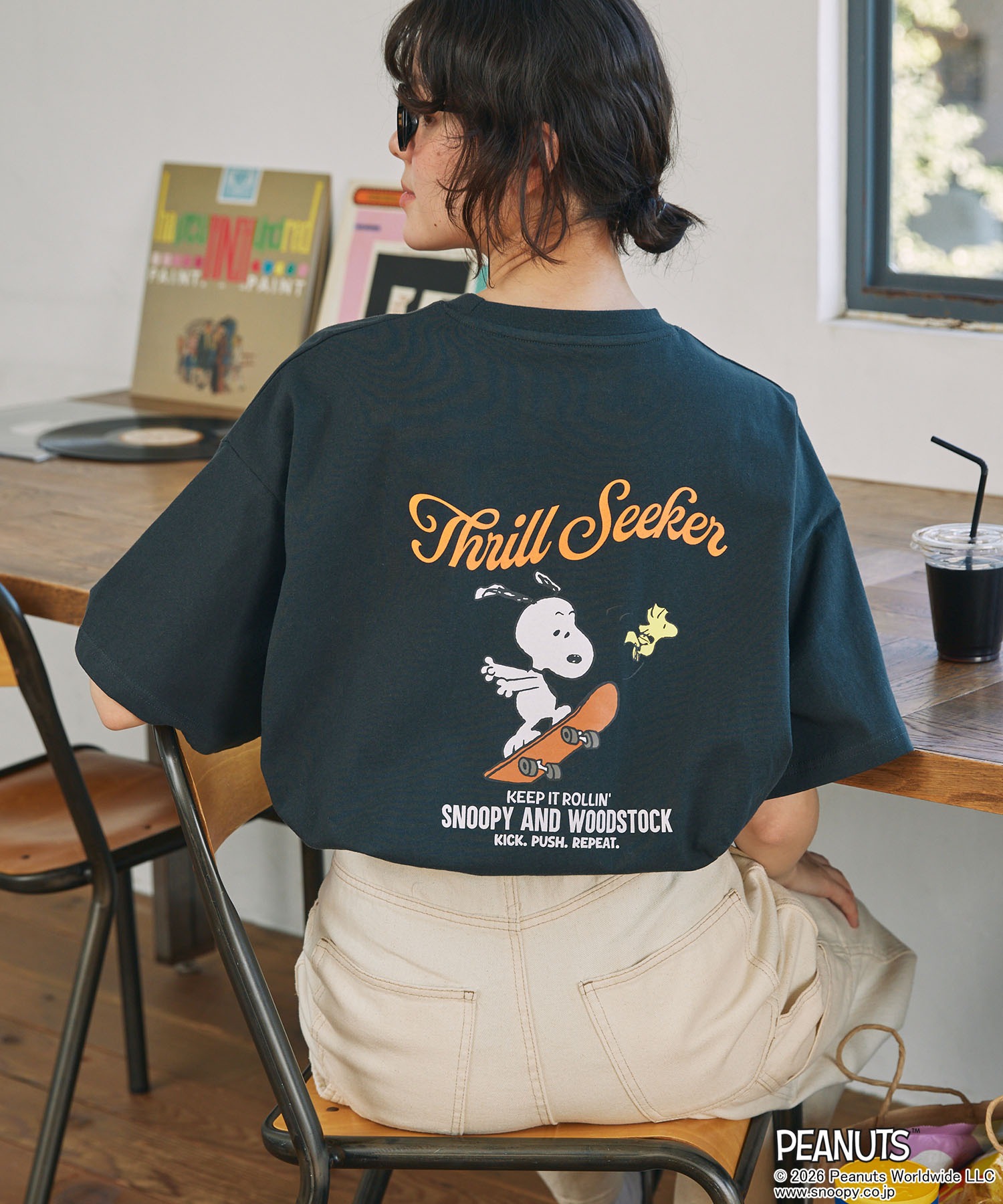 BAYSIDE USA製 スヌーピー PEANUTS 限定 フォト Tシャツ S FREAK'S STORE/PEANUTS フレンズ ロゴ刺繍 プリントTシャツ 限定展開