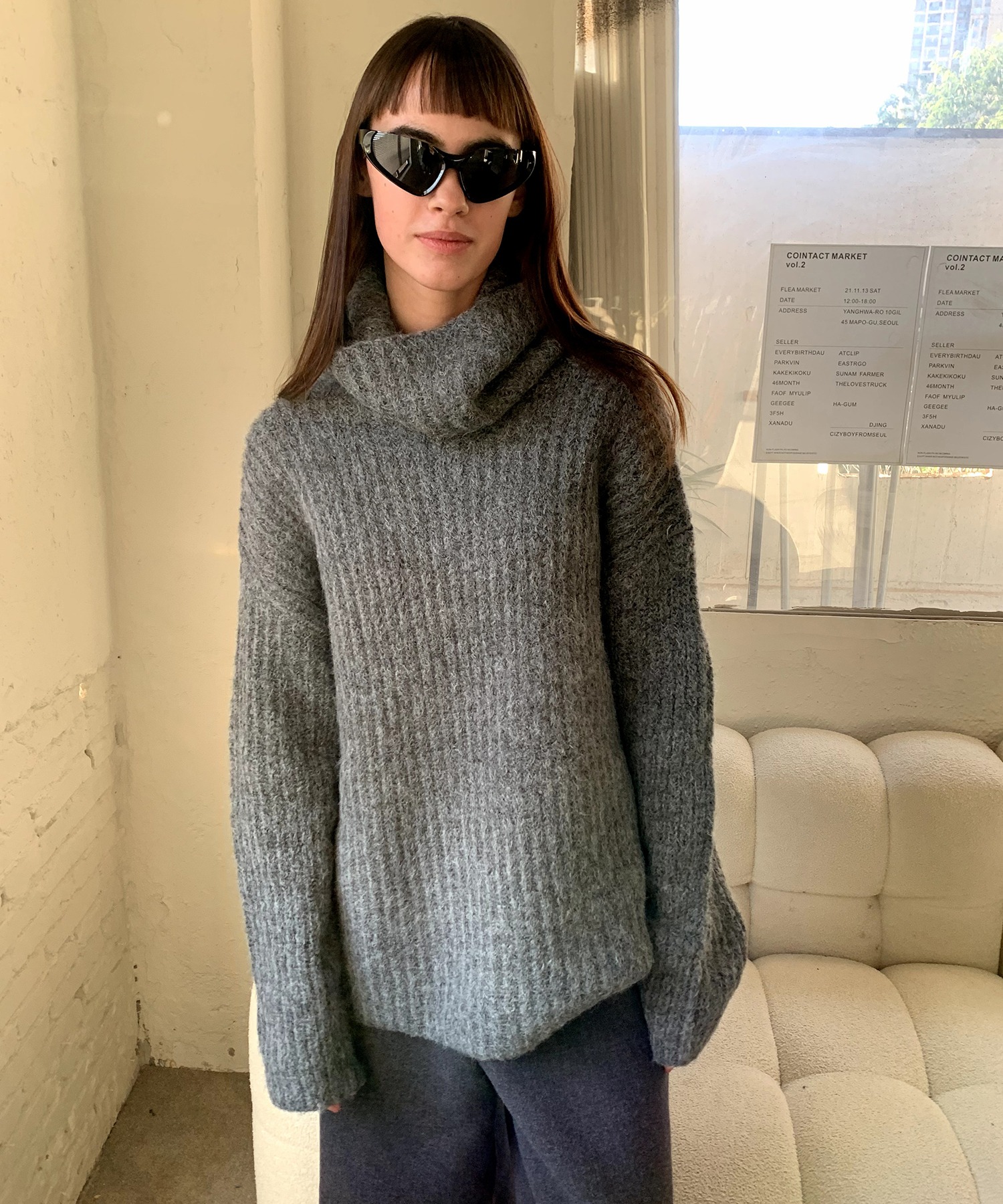 L'Appartement MILA タートルネックボリュームニット ブラック Wool Silk Cashmere Turtleneck Knit（ニット／セーター）｜L