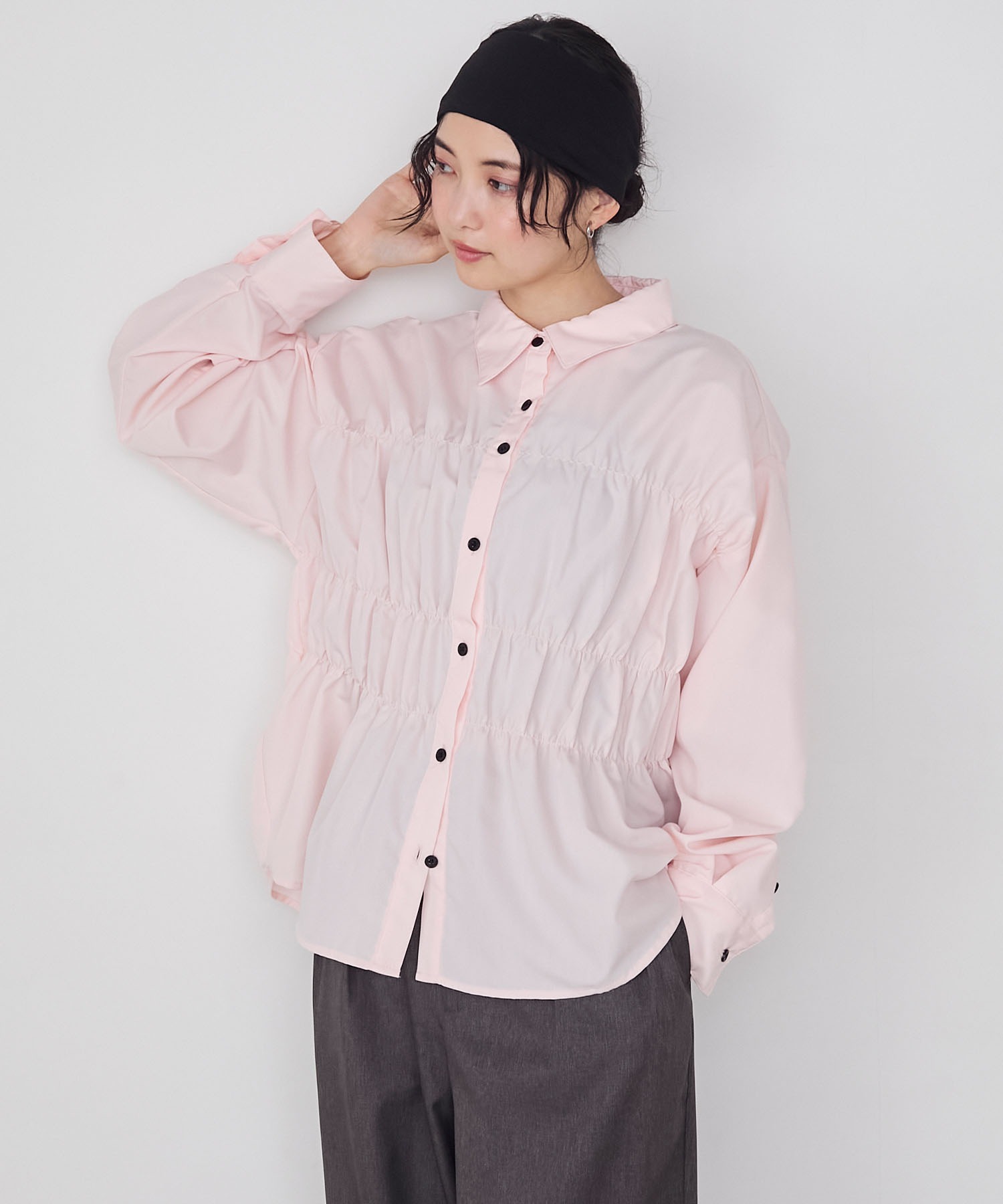 forksy.】シャーリングビスチェ風デザイン長袖シャツ forksy.│MONO