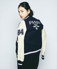 PANDA MANIA刺繍 レザースリーブスタジャン