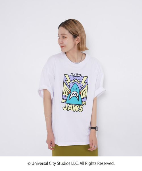 coen 【ユニセックス】コーエンベア× JAWS コラボプリントTシャツ ホワイト