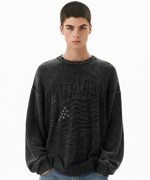 mahagrid/マハグリッド』PIGMENT FLAG KNIT SWT/ピグメントフラッグ