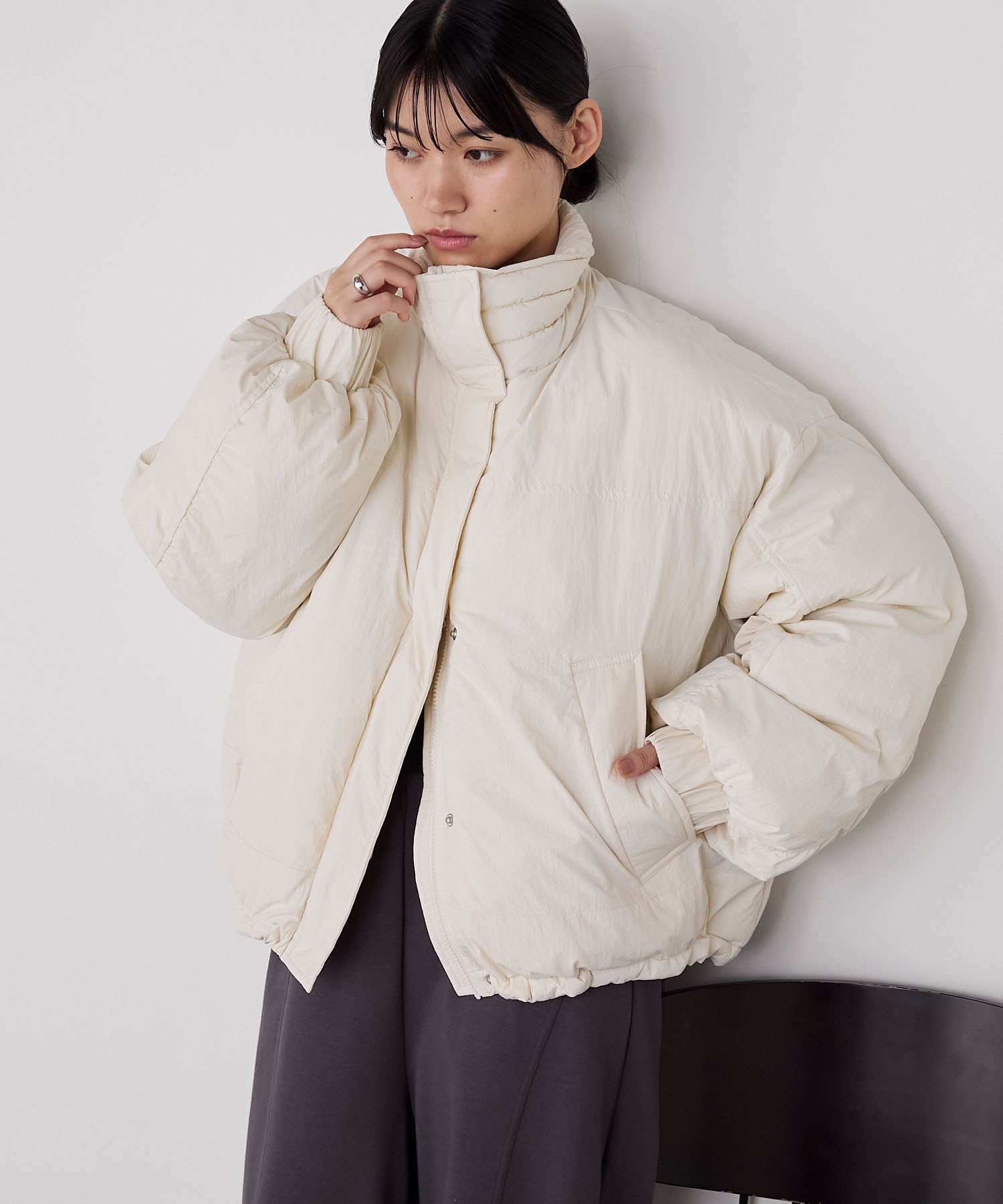 forksy.】〈撥水加工〉ドロスト付きハイネックモンスター中綿