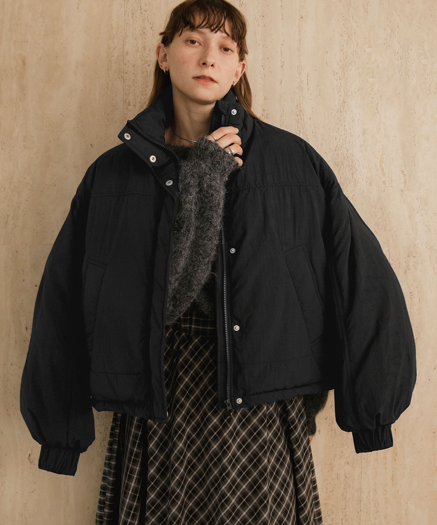 forksy.】〈撥水加工〉ドロスト付きハイネックモンスター中綿