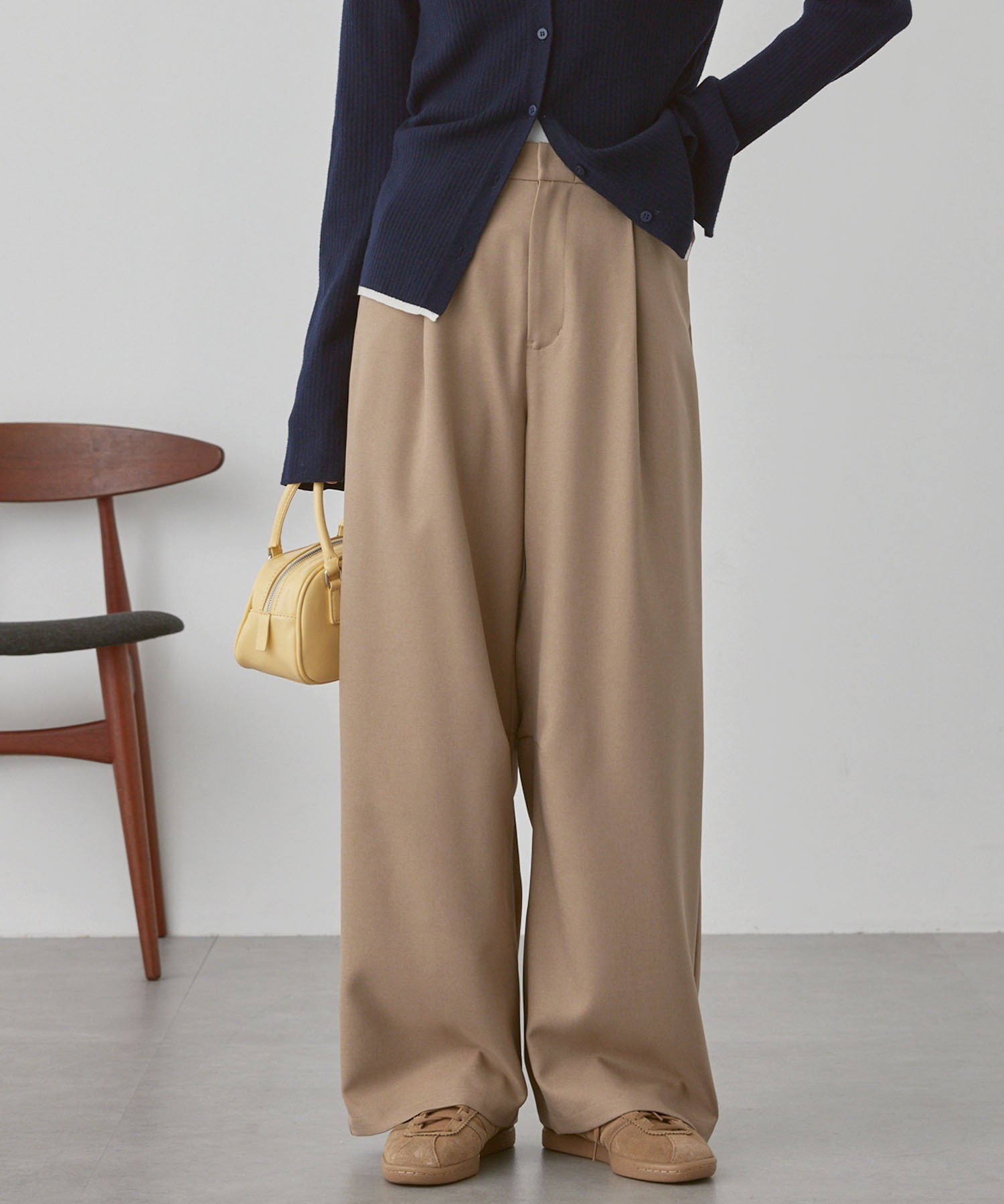 パンツ M イージードライ/ウォッシャブル>ワイドカーブタックスラックスパンツ