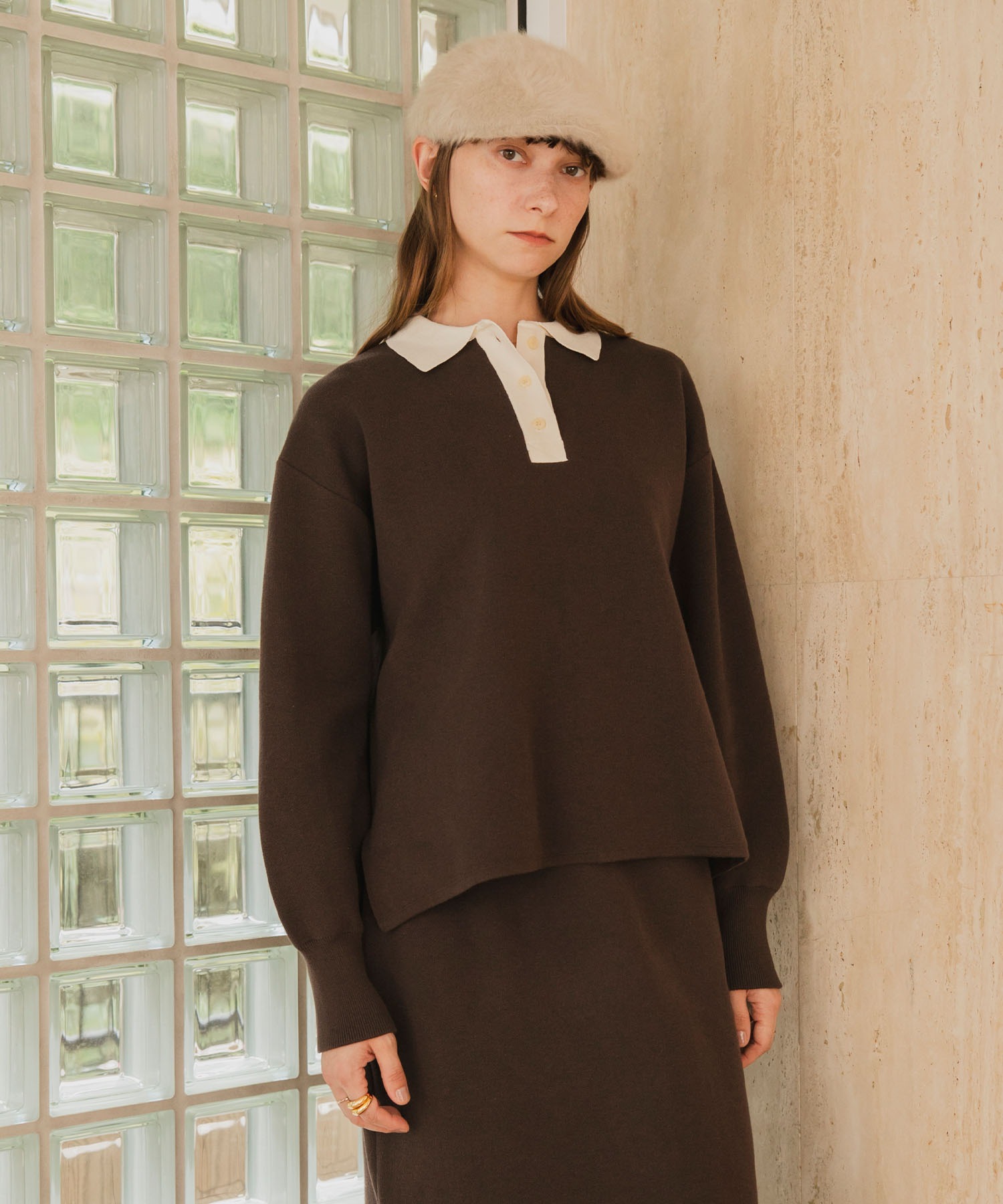 【forksy.】【セットアップ対応】スウェットライクラガーニットプルオーバー