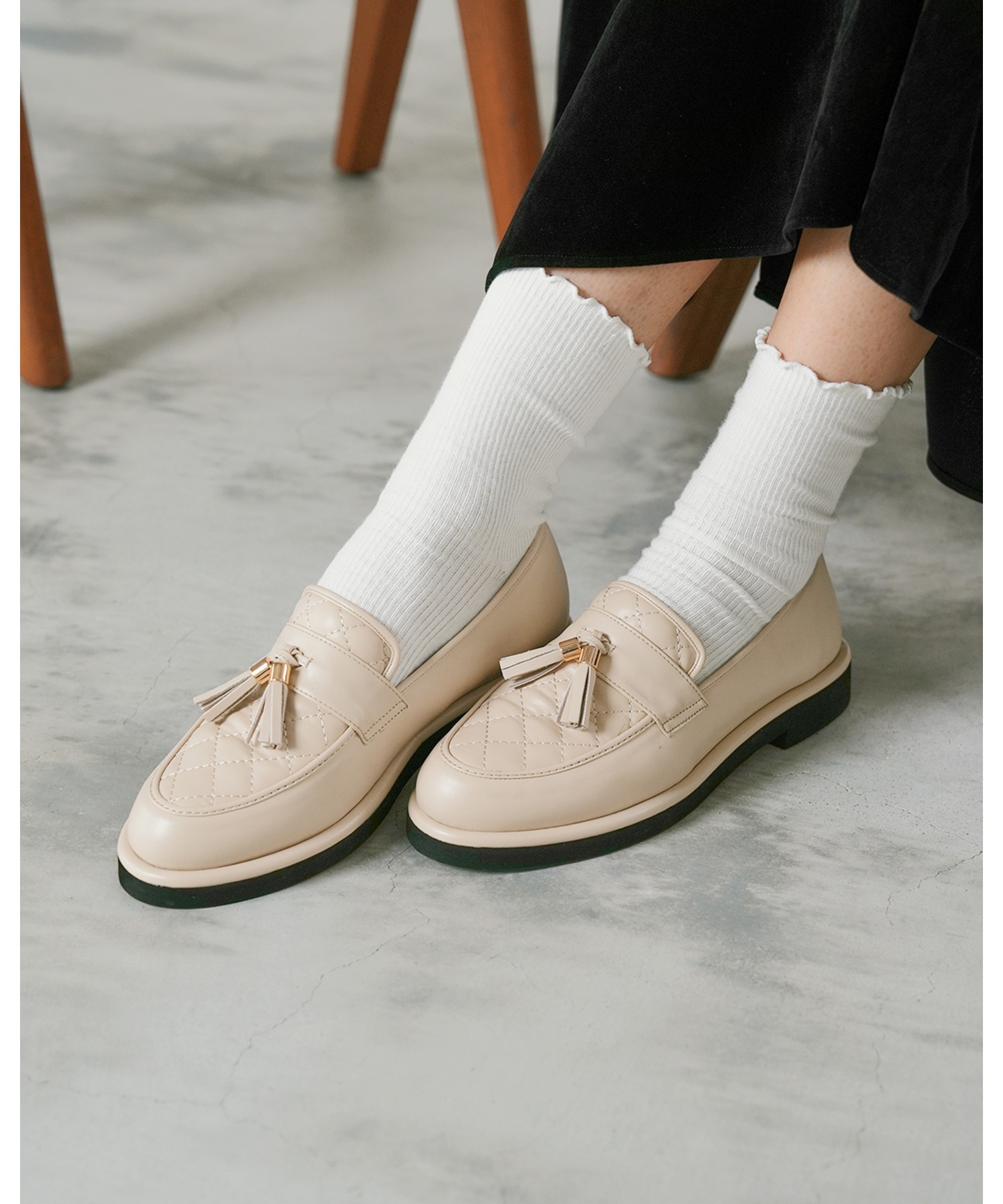 キルティング タッセル ローファー