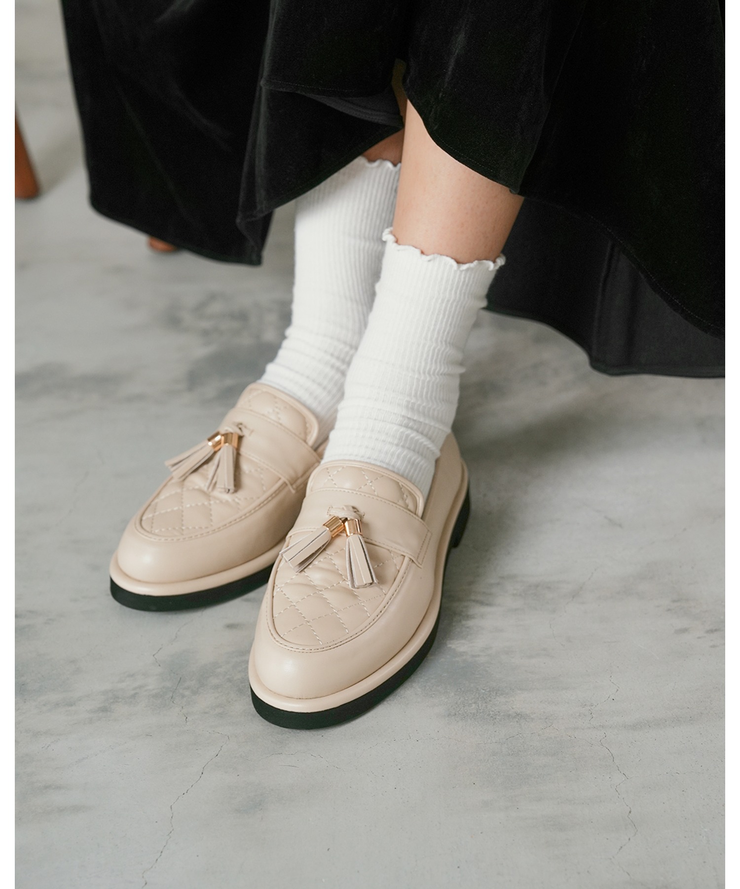 キルティング タッセル ローファー