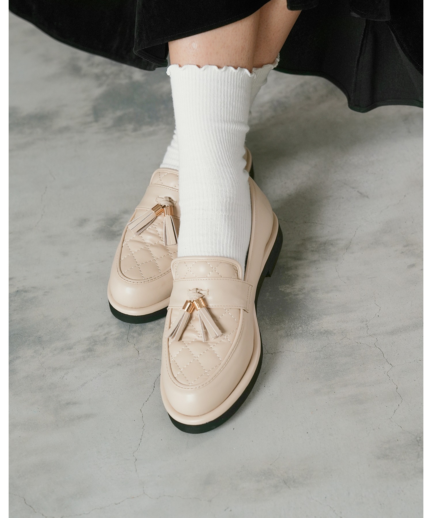 キルティング タッセル ローファー