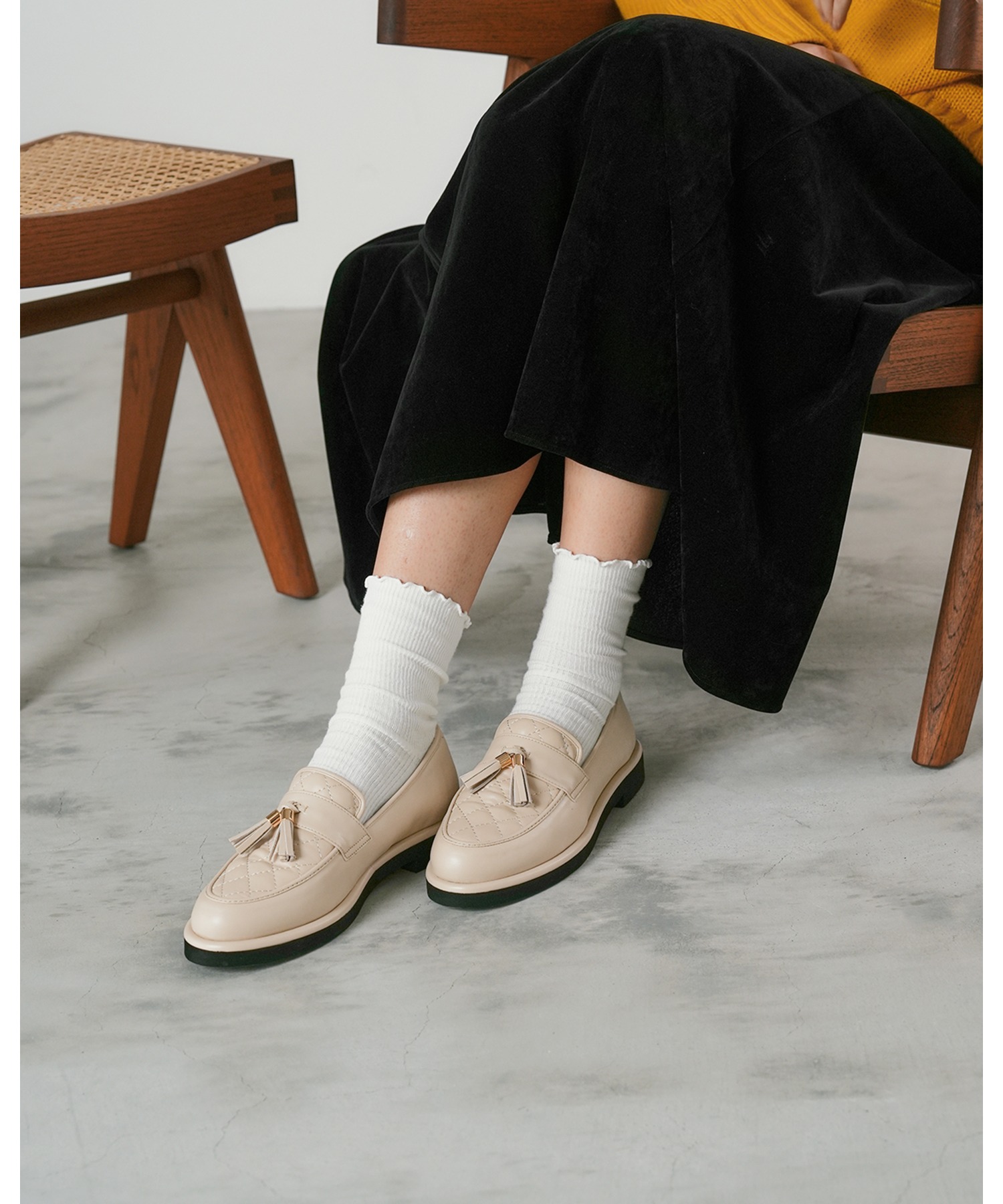 キルティング タッセル ローファー