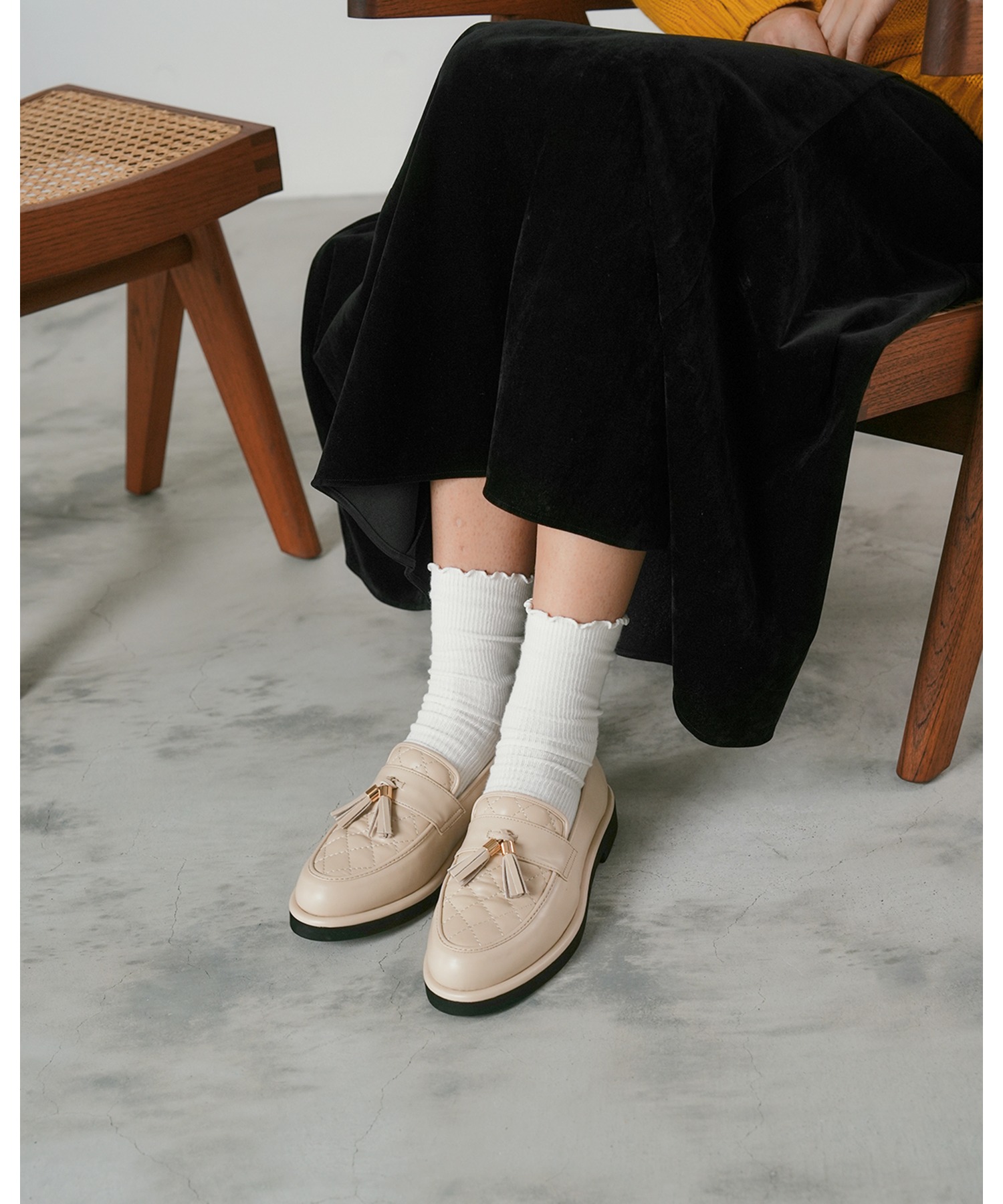 キルティング タッセル ローファー