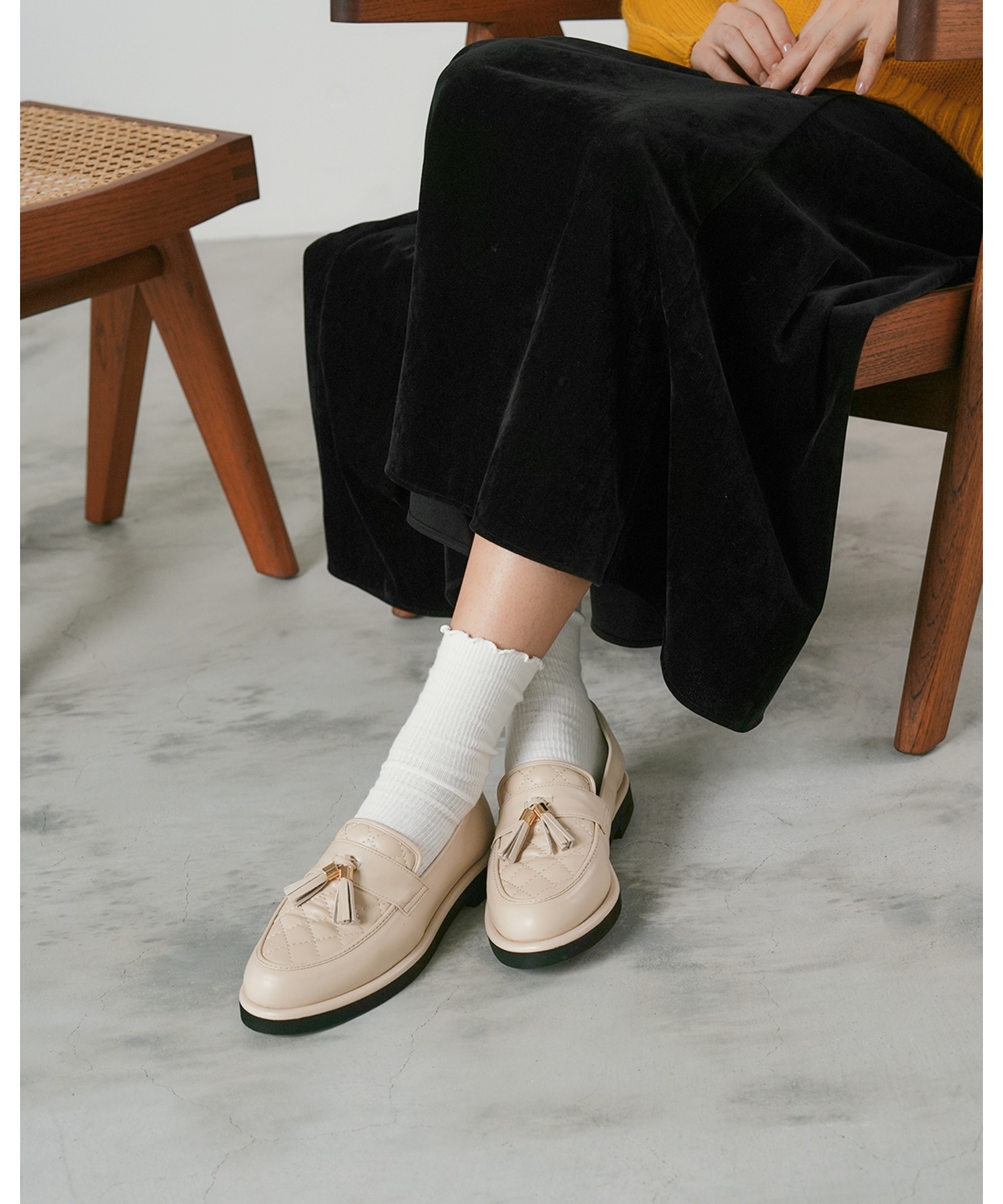 キルティング タッセル ローファー