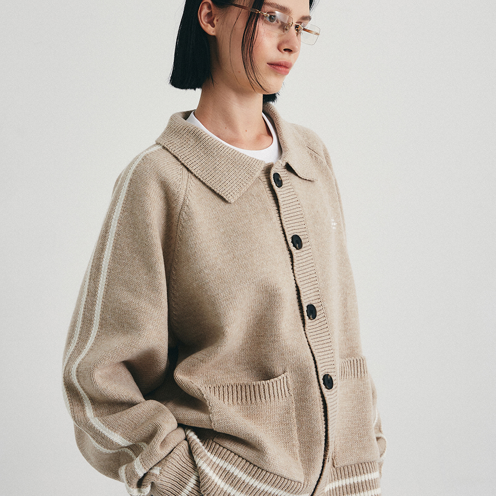 Sportsカラーラグランニットカードigan beige — спортивный реглан‑кардиган, бежевый