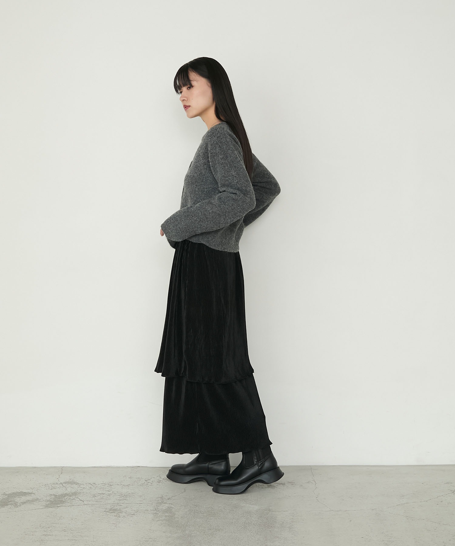 PUTOMAYO ティアード　ベロア　スカート　黒 PUTOMAYO ティアード ベロア スカート 黒