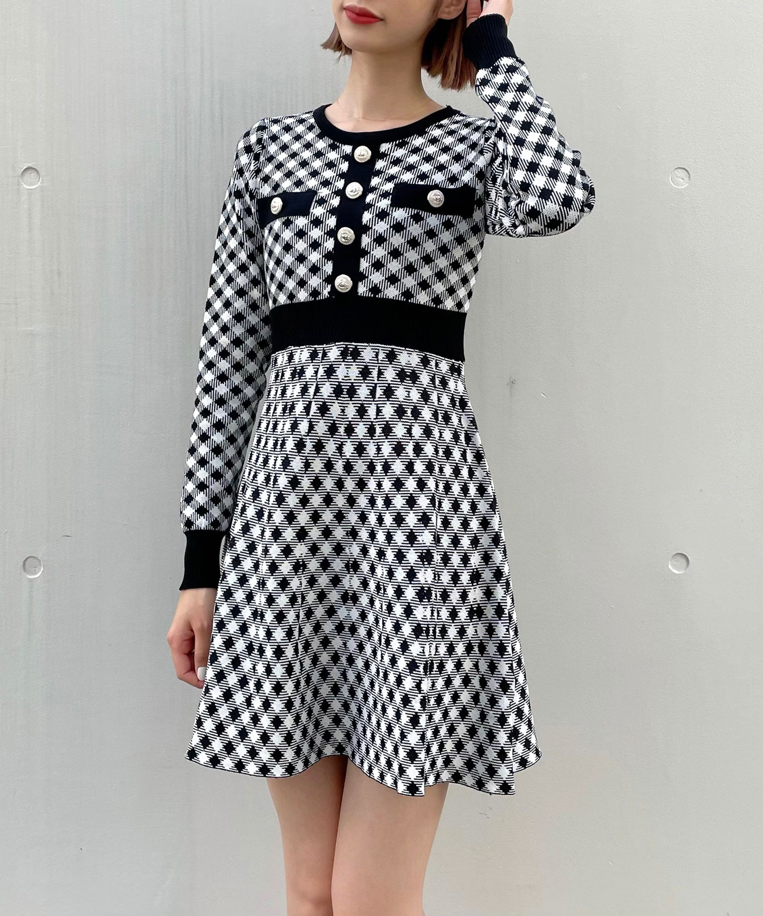 Crea Titty Co Petit バイカラーチェックニットワンピース Crea Titty Co Petit Titty Co Online Store ティティーアンドコーオンラインストア Crea Titty Co Petit バイカラーチェックニットワンピース Crea Titty Co Petit Titty Co Online Store ティティーアンドコーオンラインストア
