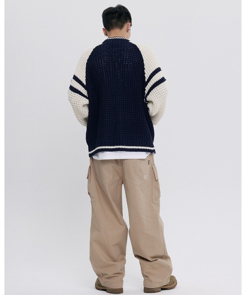 [ROMANTIC CROWN]★24FW★韓国人気★TWO TONE HEAVY KNIT ZIP UP A'GEM/9 × .kom 『ROMANTIC CROWN/ロマンティック クラウン