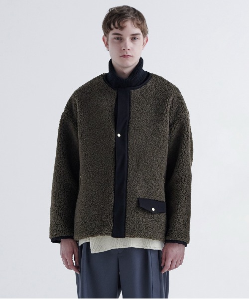 CULLNI22-AW-020 Wool Mix Blouson Collarless Riders Boa