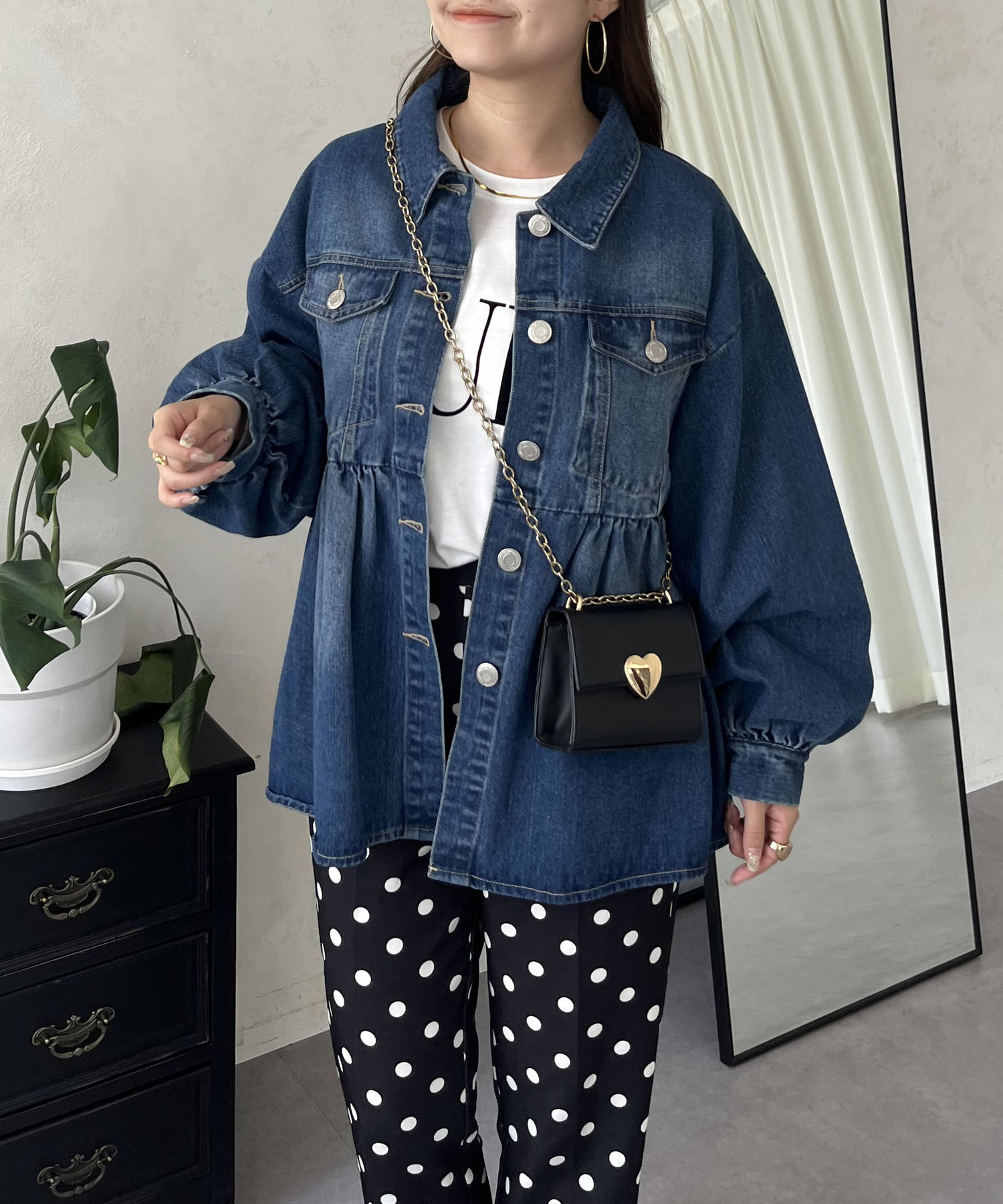 オーバーサイズギャザーペプラムデニムジャケット