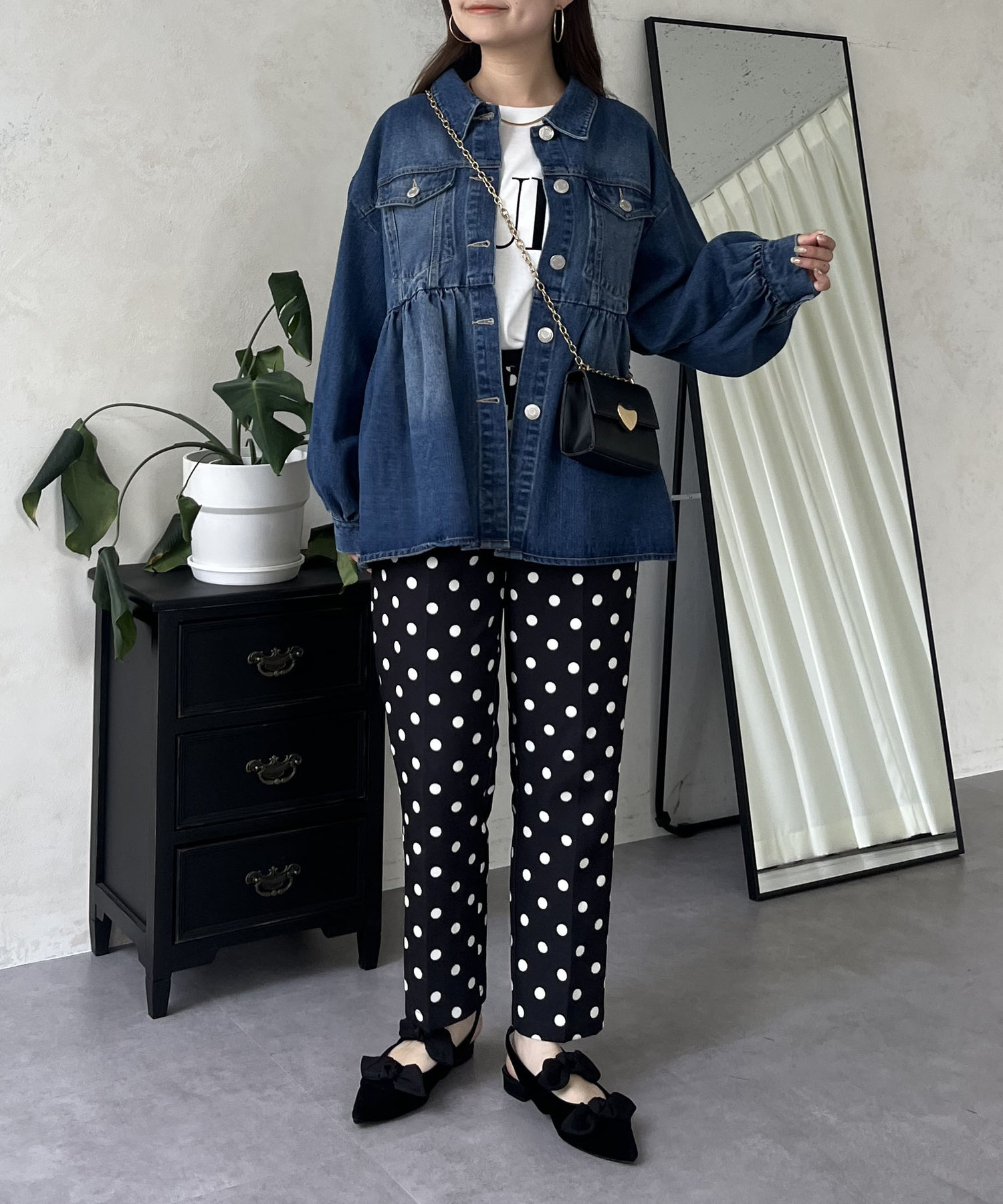 オーバーサイズギャザーペプラムデニムジャケット