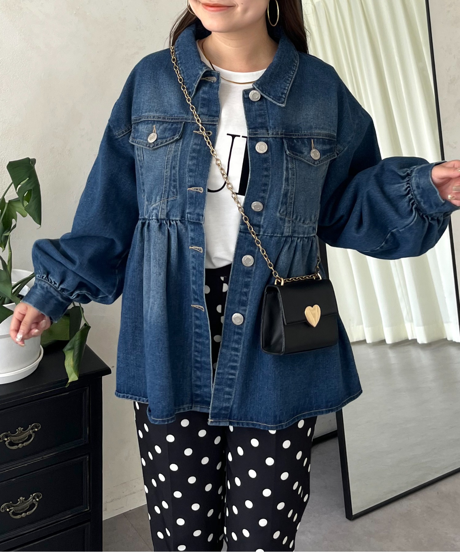 オーバーサイズギャザーペプラムデニムジャケット