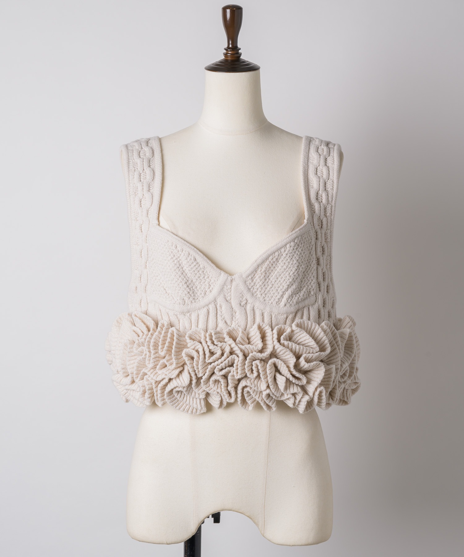 ニッティングパターンボリュームフリルニットビスチェ