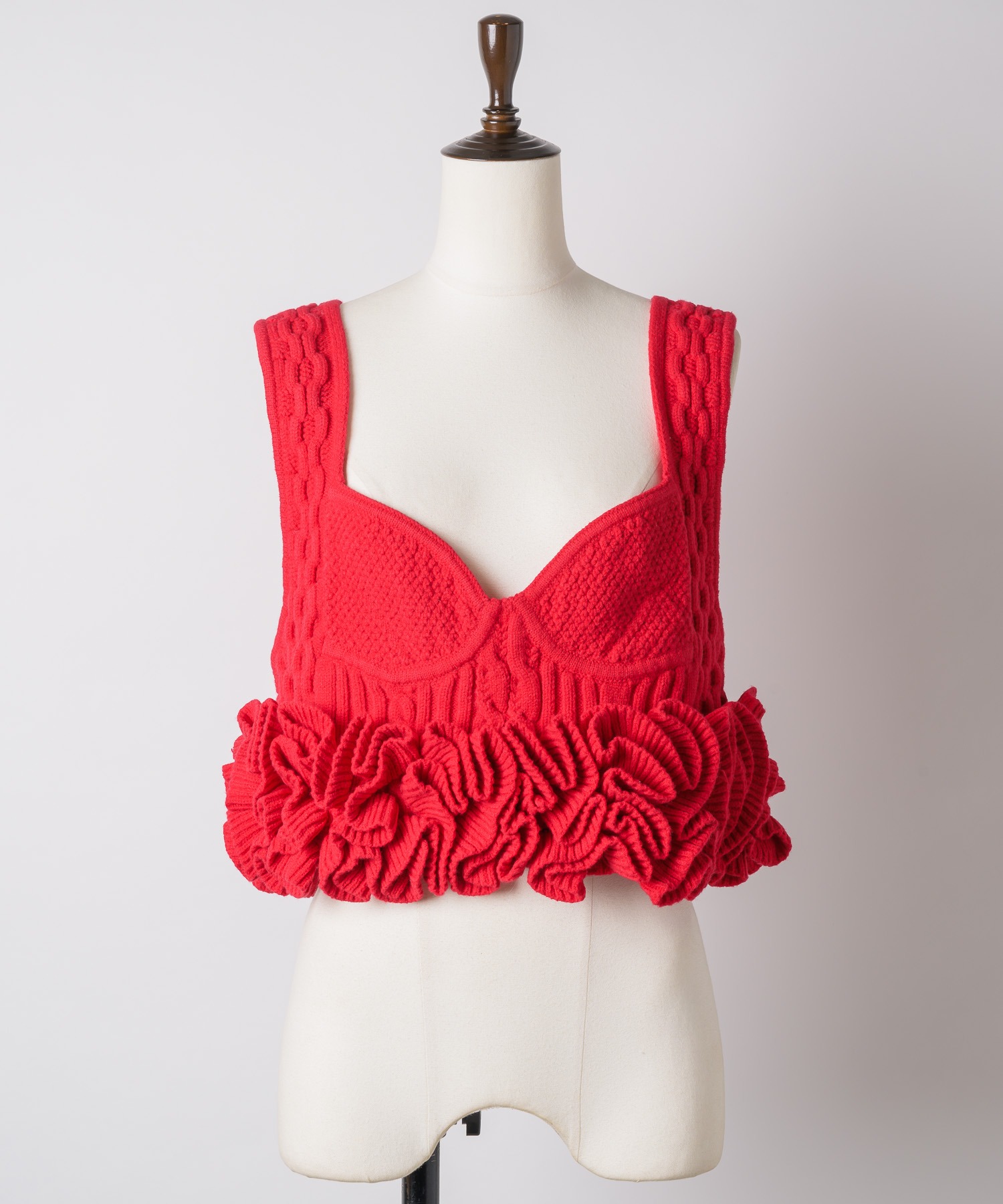 ニッティングパターンボリュームフリルニットビスチェ