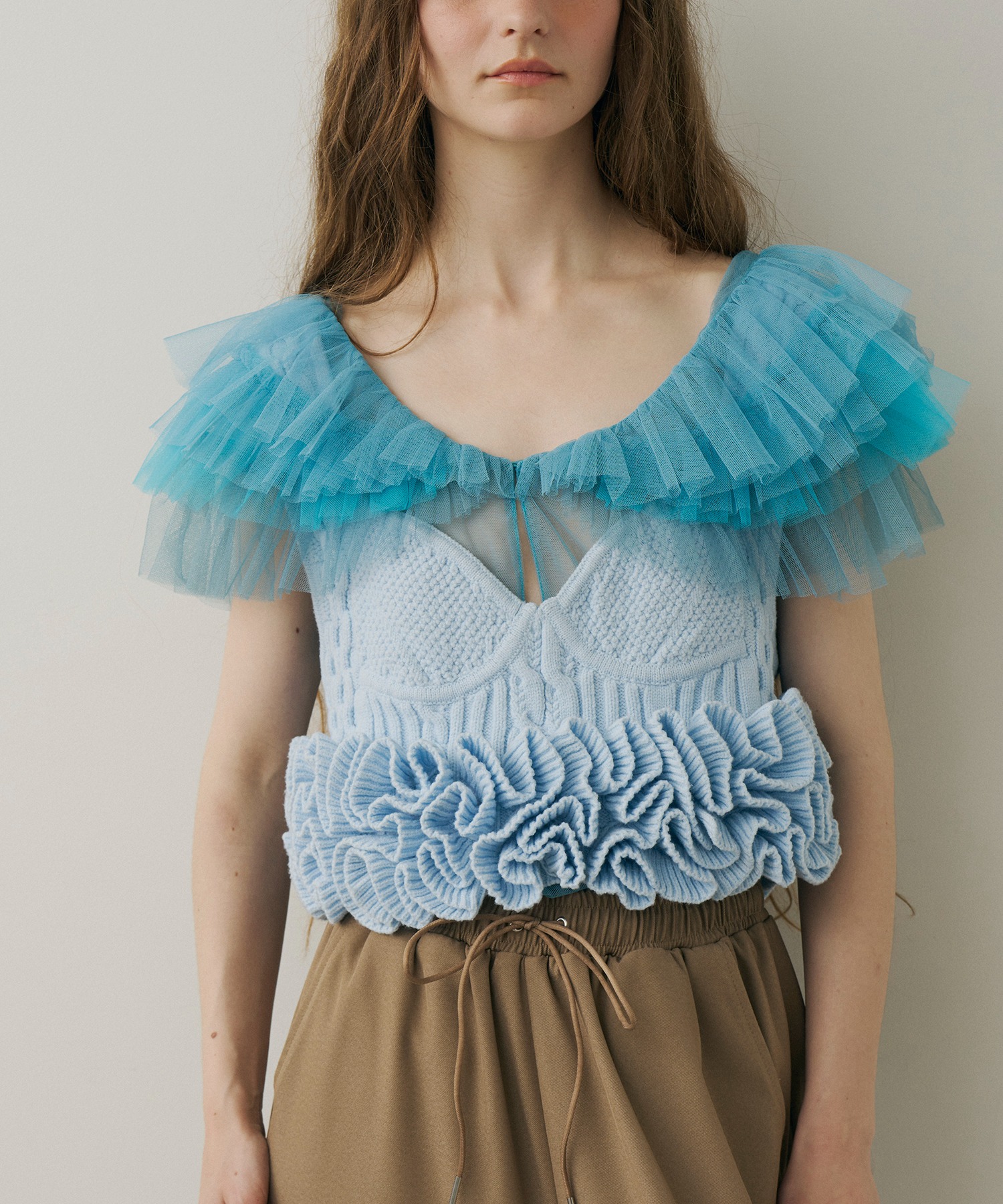 ニッティングパターンボリュームフリルニットビスチェ