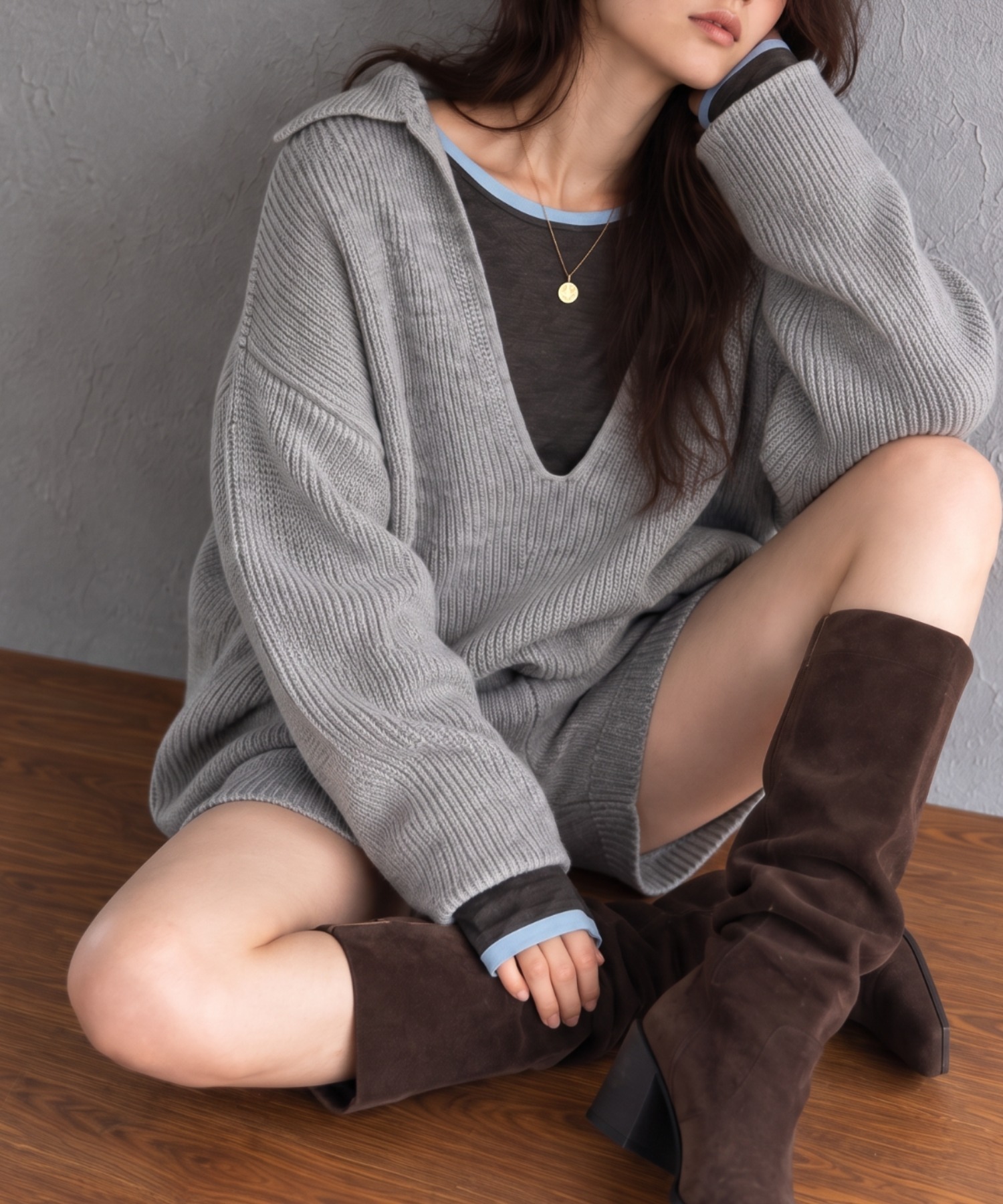 モデル身長：158cm (痩せ型)
着用サイズ：FREE(ボトムスはSサイズ寄り。採寸情報を合わせてご確認ください)