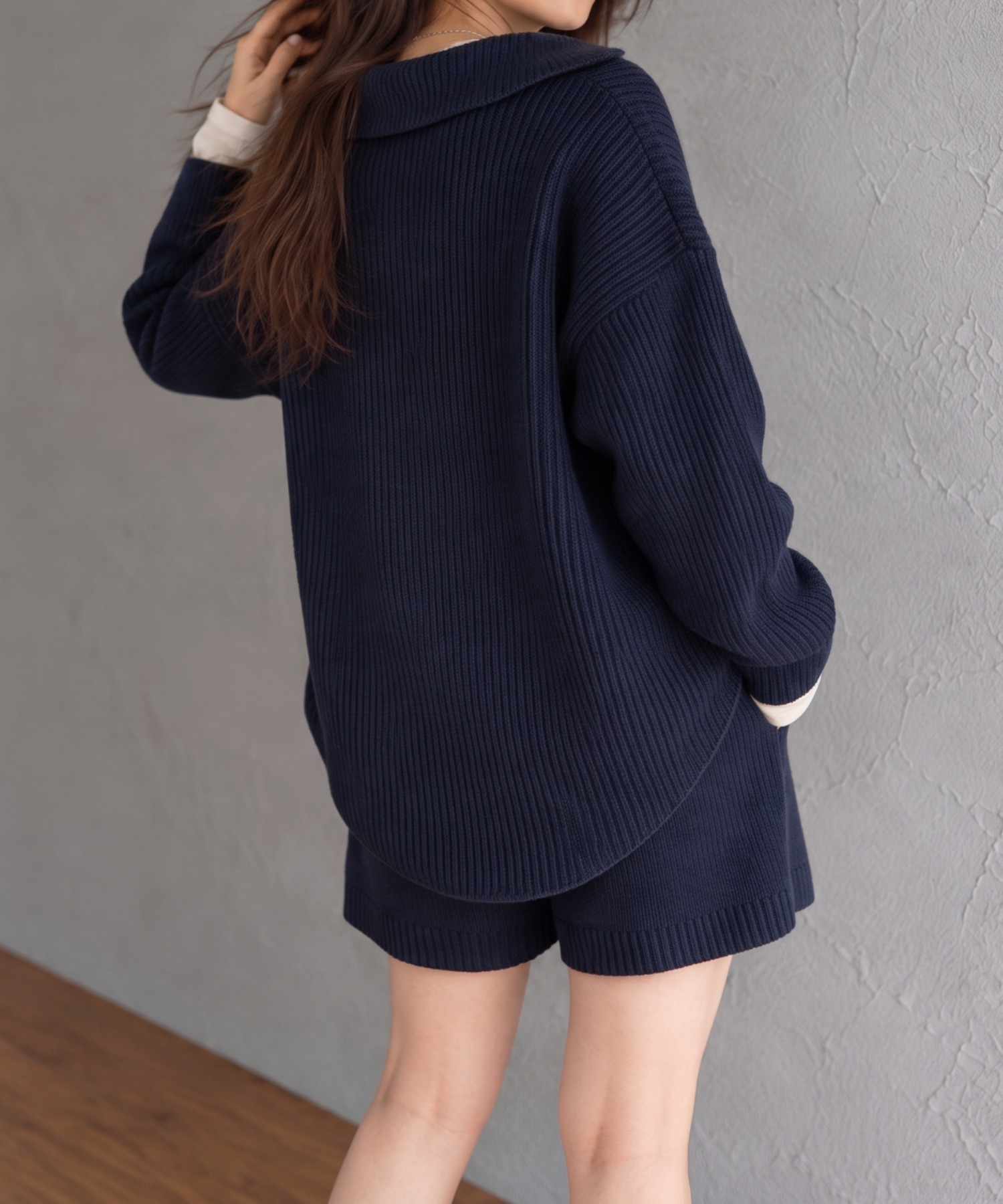 モデル身長：158cm (痩せ型)
着用サイズ：FREE(ボトムスはSサイズ寄り。採寸情報を合わせてご確認ください)