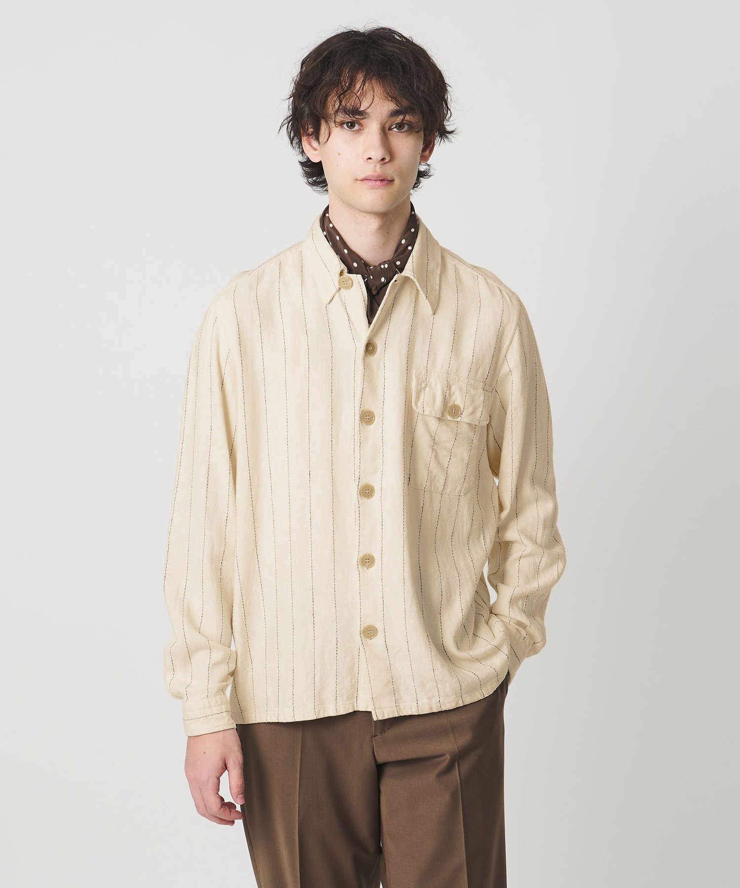 <GUY ROVER> Striped Over Shirt — рубашка в полоску